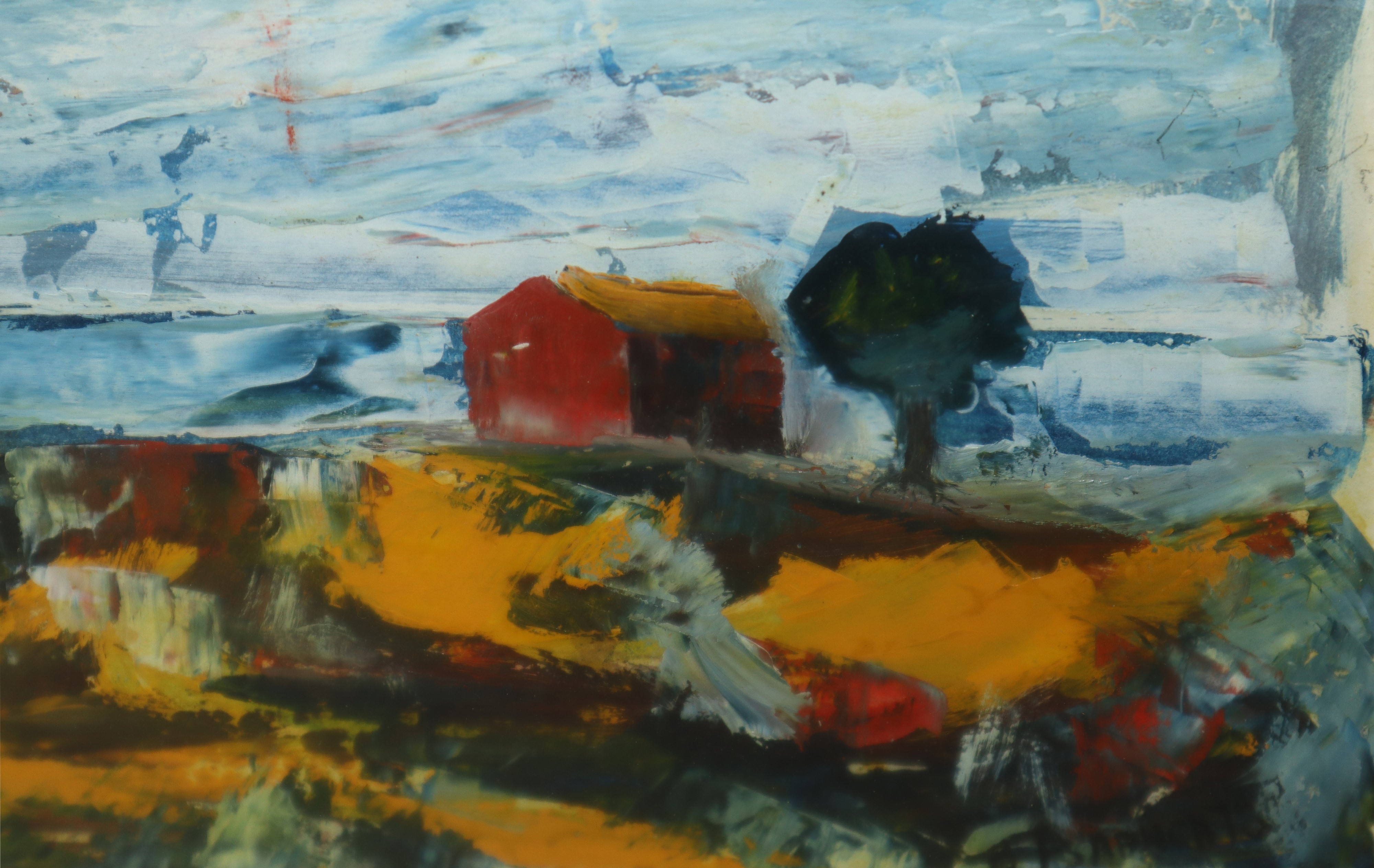 Paesaggio di campagna con casa e albero