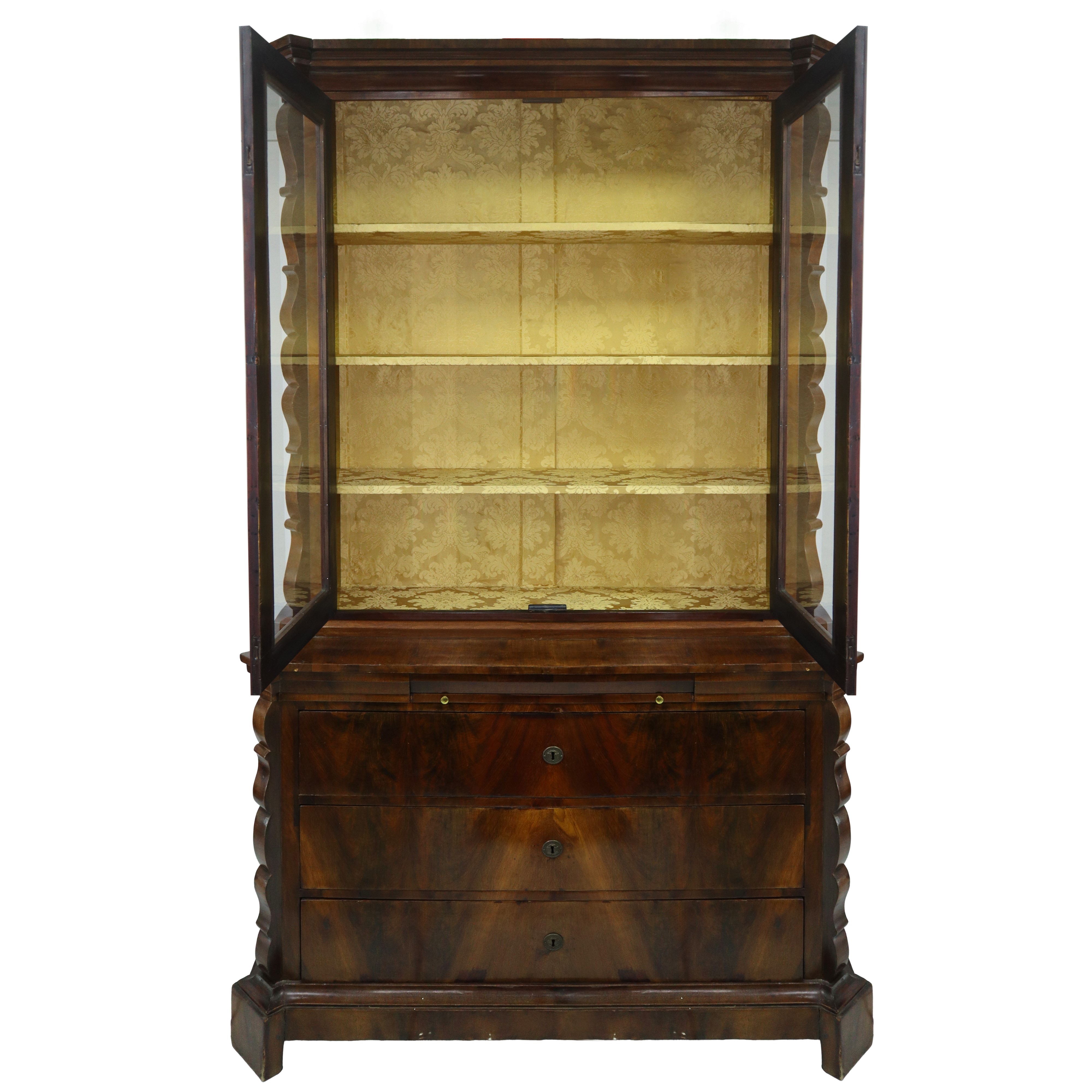 Credenza vetrina in piuma di mogano a due corpi