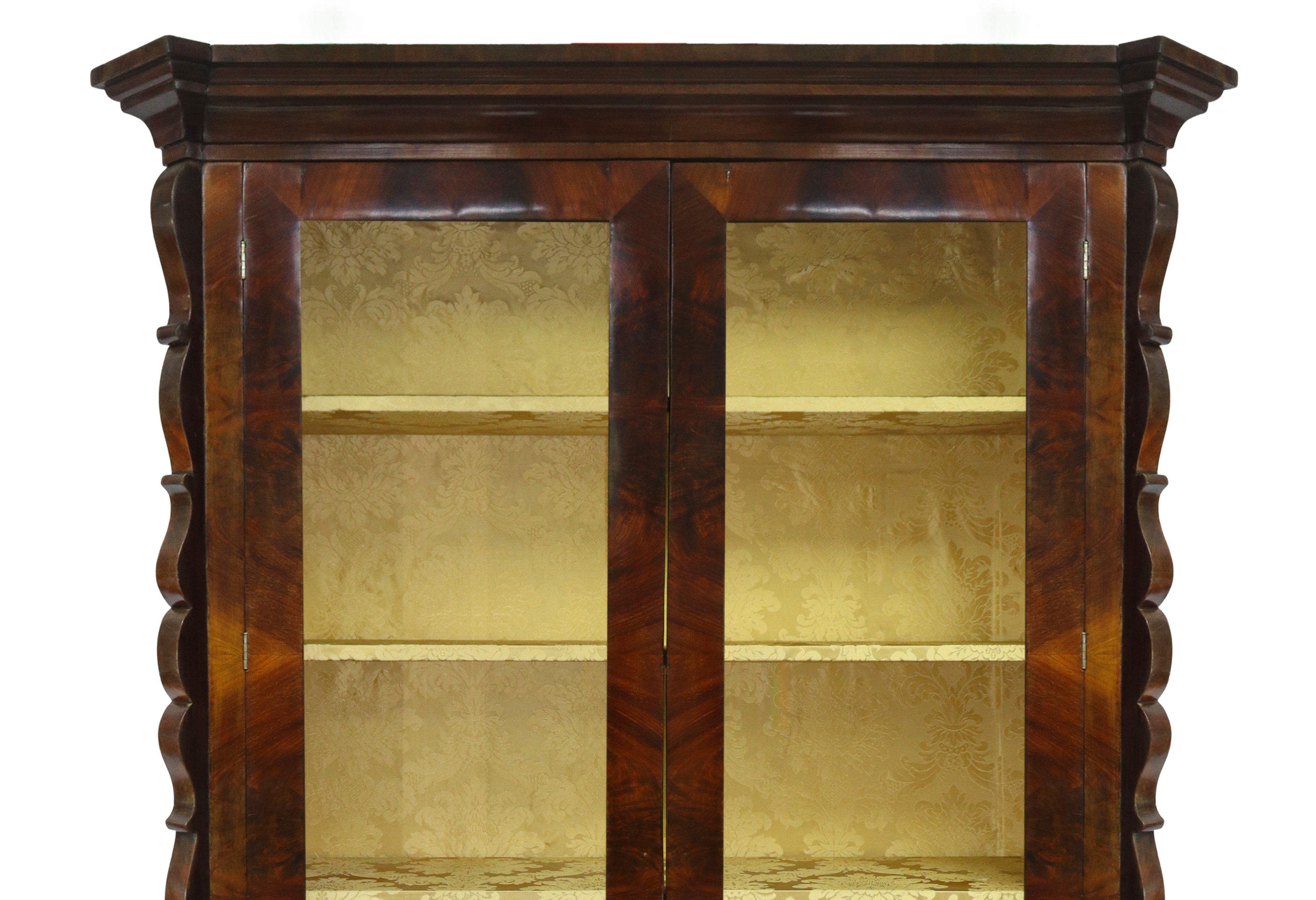 Credenza vetrina in piuma di mogano a due corpi