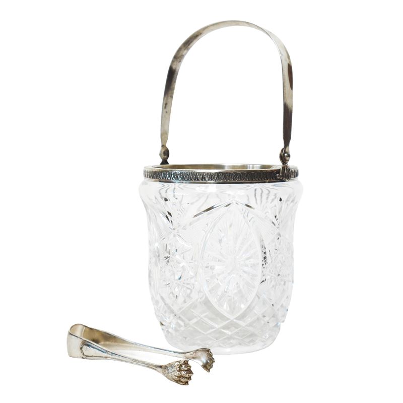Secchiello porta ghiaccio in cristallo e argento 800