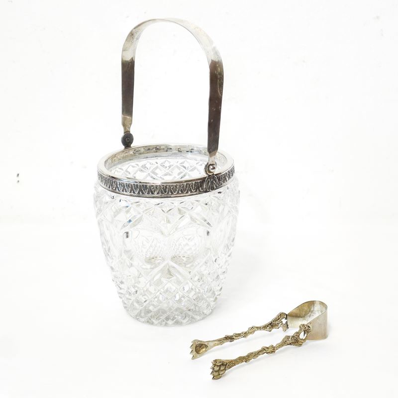 Secchiello porta ghiaccio in cristallo e argento 800