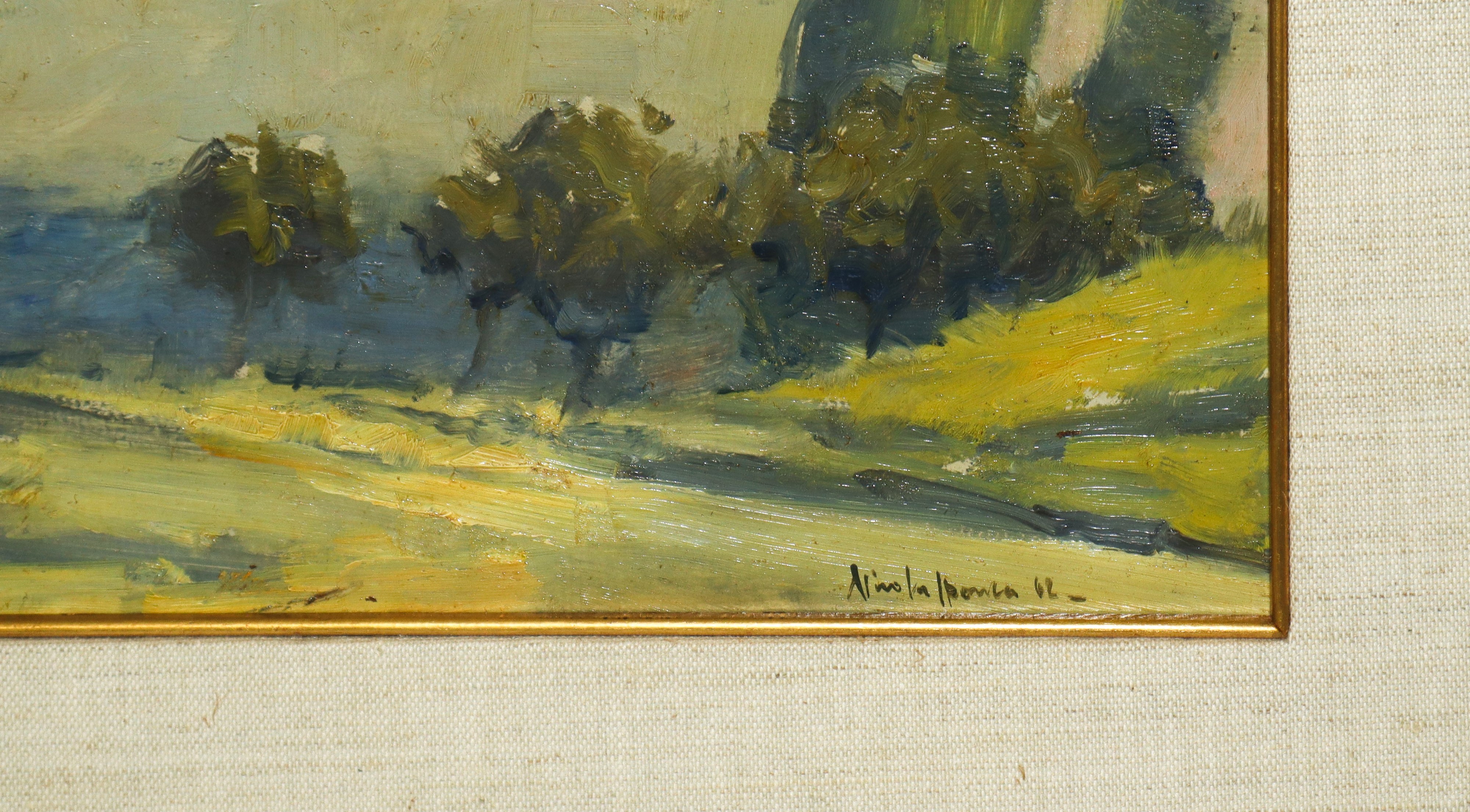 Paesaggio con alberi e pittori