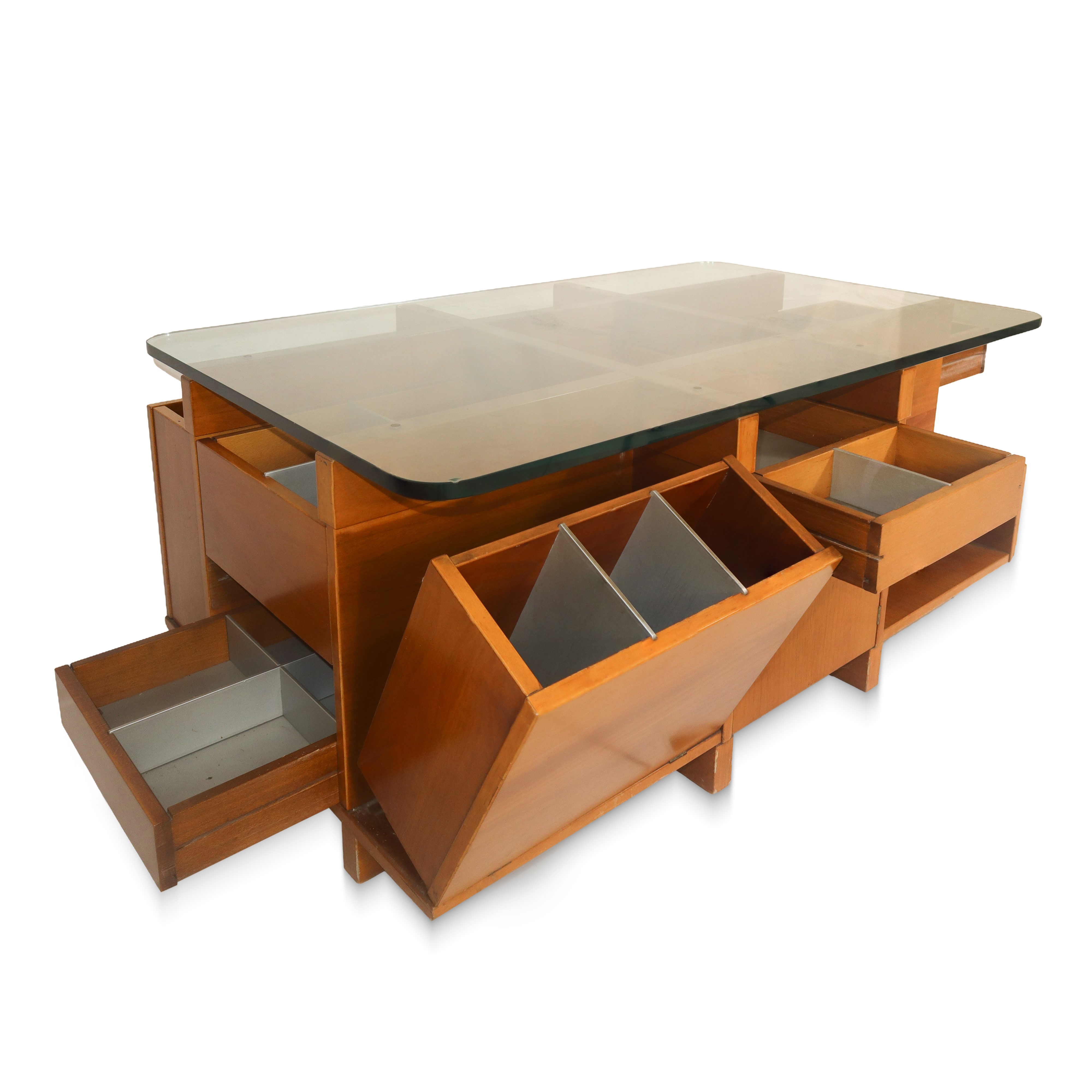 Tavolino basso vintage da salotto in legno e vetro