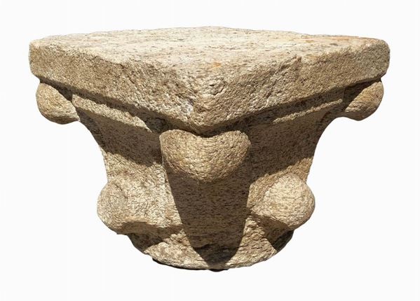 Capital stone gray-white granite, XI-XII century. H 33 cm, upper base 40x40 cm.

