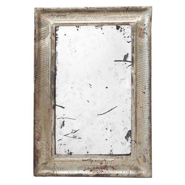 Rectangular mirror with silver wooden frame