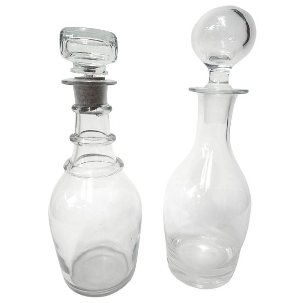 Pair of glass decanter bottles