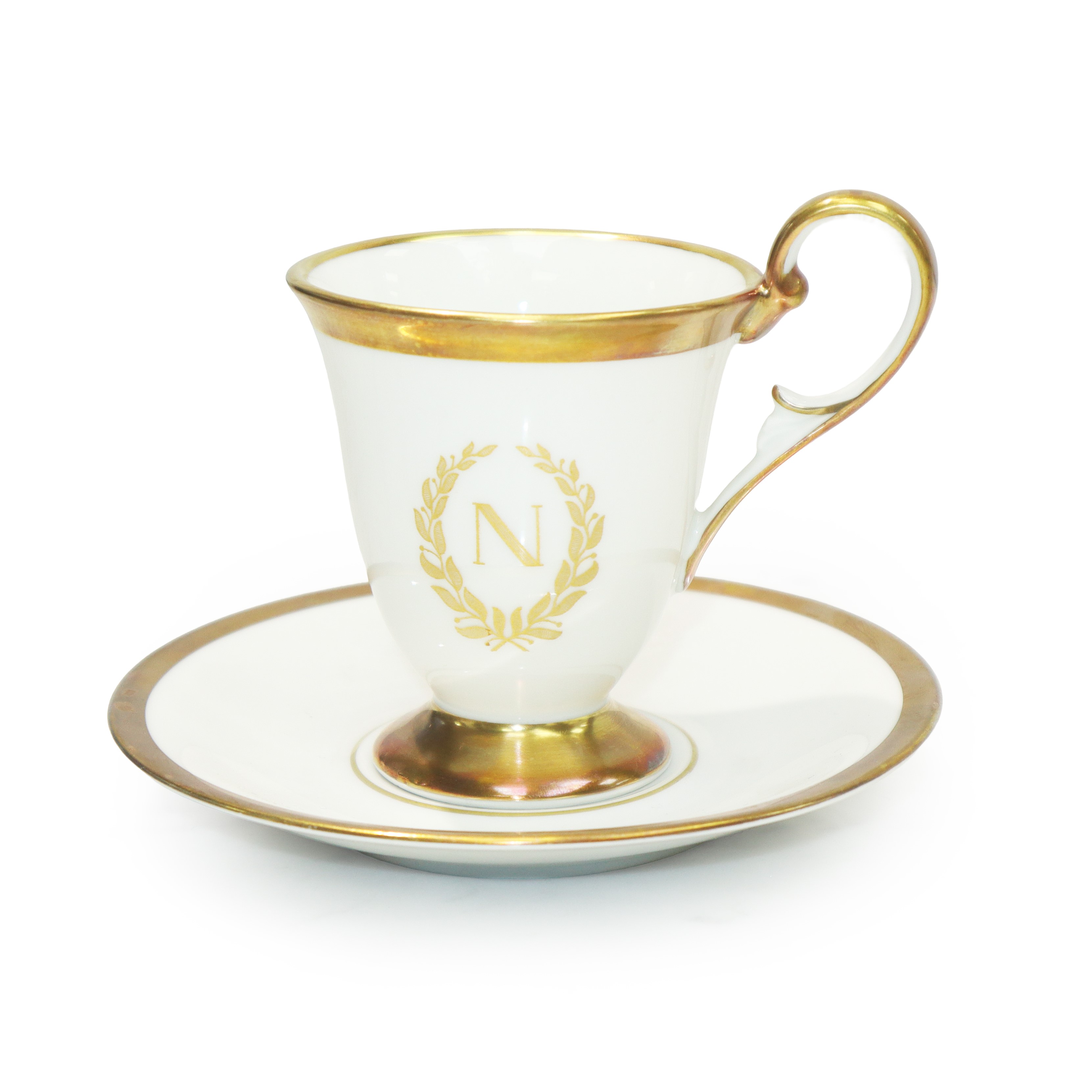 Servizio da caffè da 12 in porcellana Sevres con stemma di Napoleone e bordi dorati