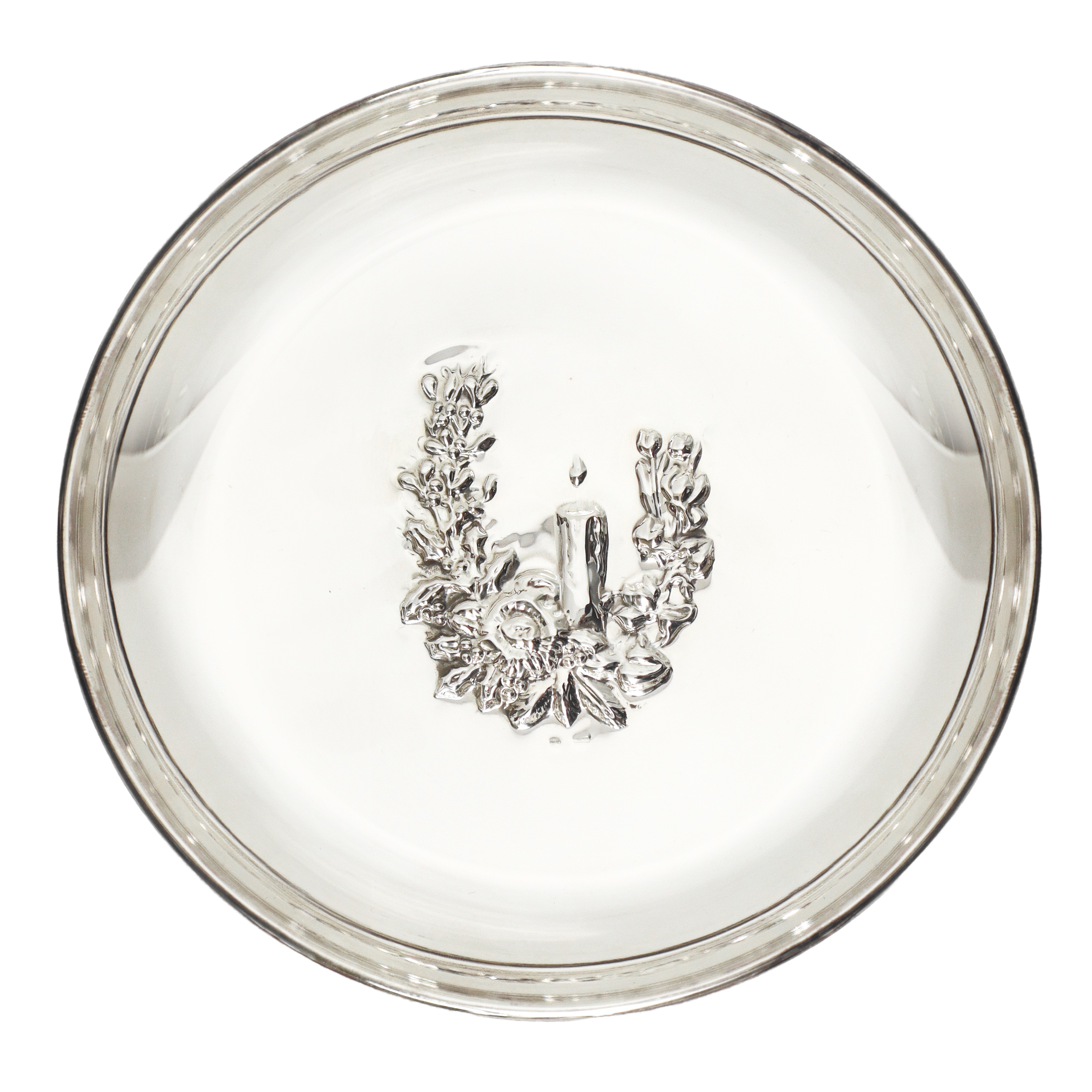 Piatto in argento 800 con decorazione a sbalzo