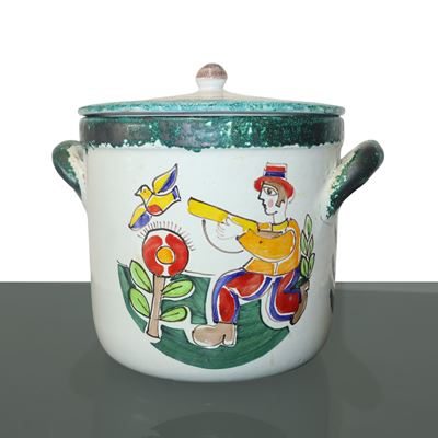 Grande Barattolo con Coperchio in Ceramica con Disegno e Ricetta sul Retro