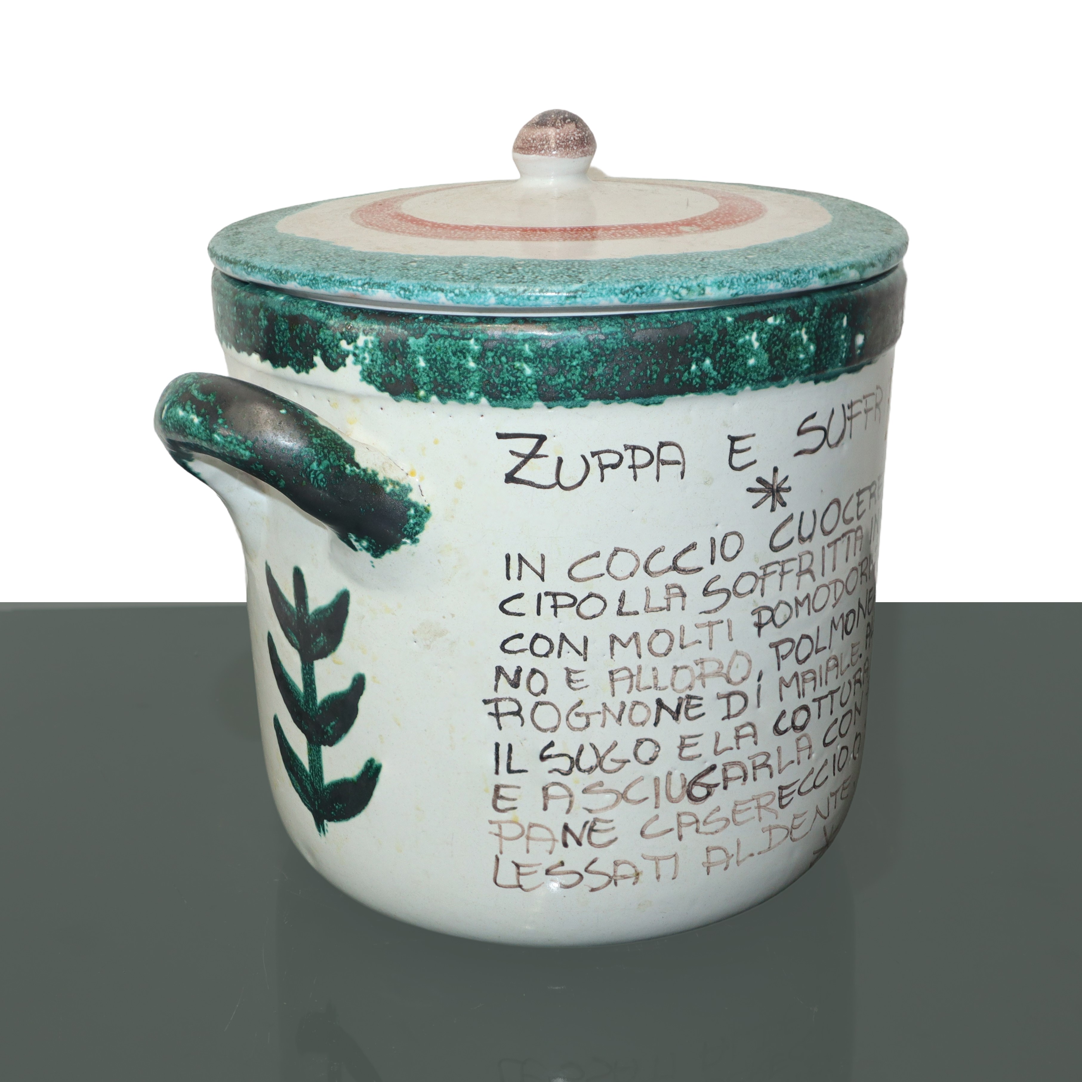De Simone - Grande Barattolo con Coperchio in Ceramica con Disegno e Ricetta sul Retro