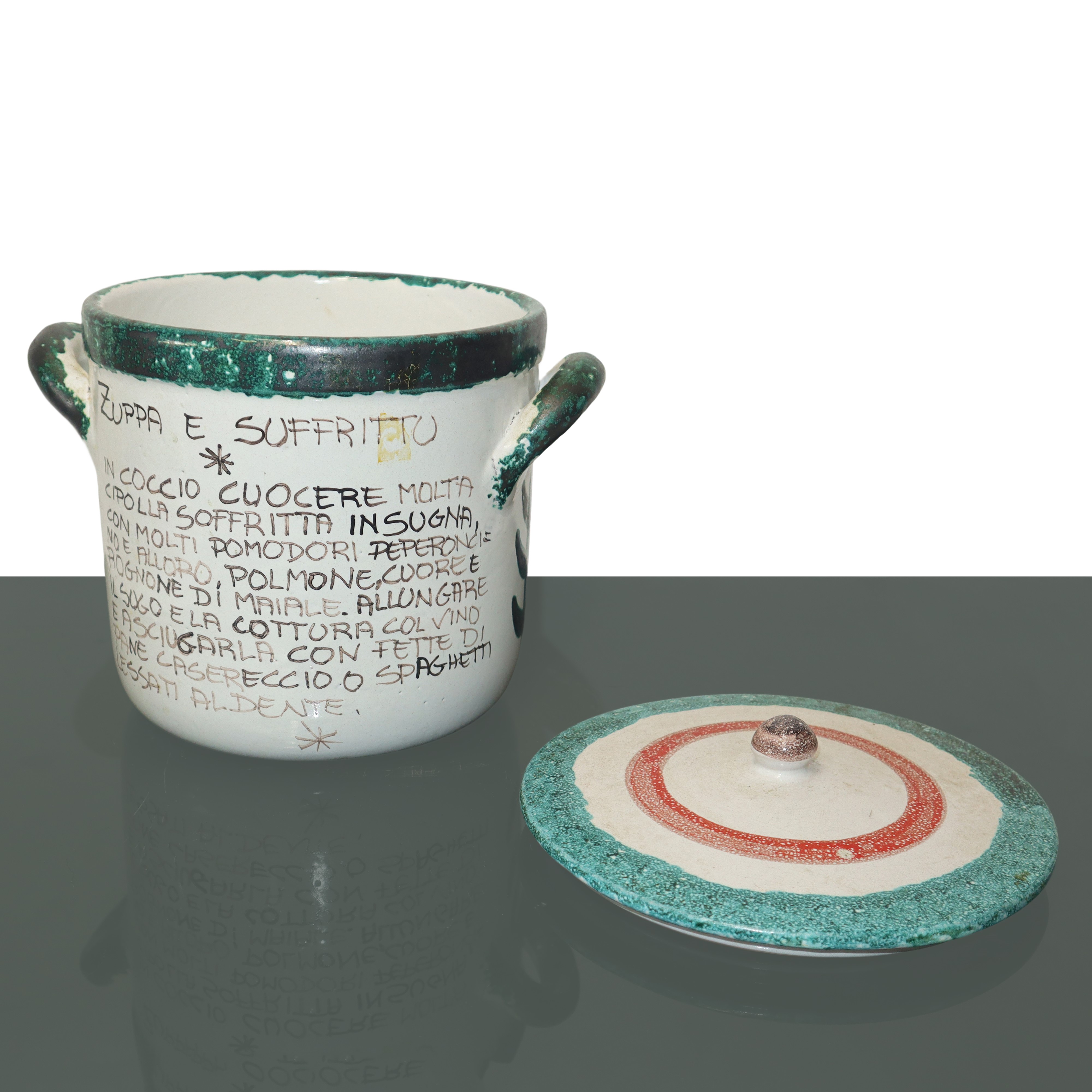 De Simone - Grande Barattolo con Coperchio in Ceramica con Disegno e Ricetta sul Retro