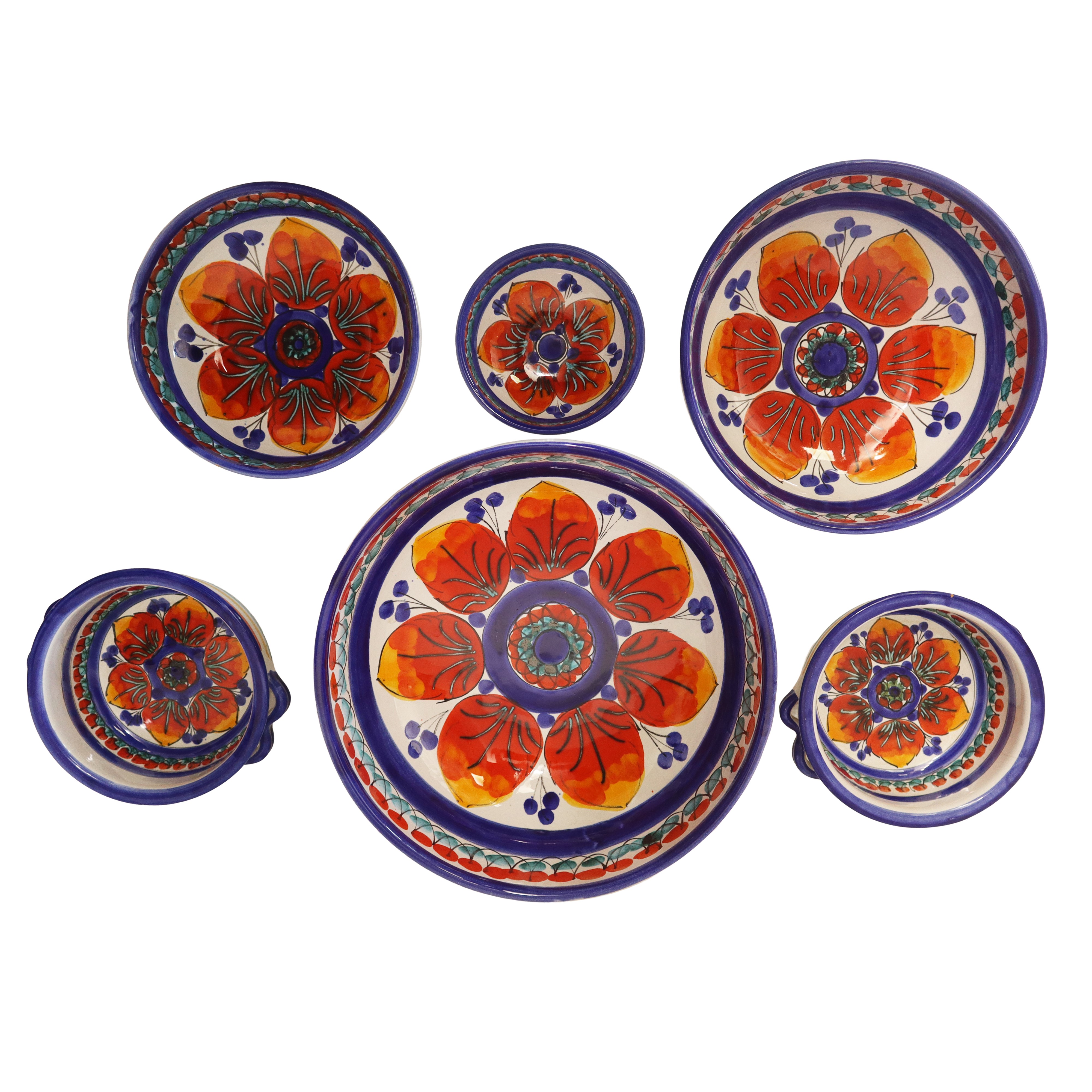 Sette ciotole di dimensioni crescenti con decori floreali