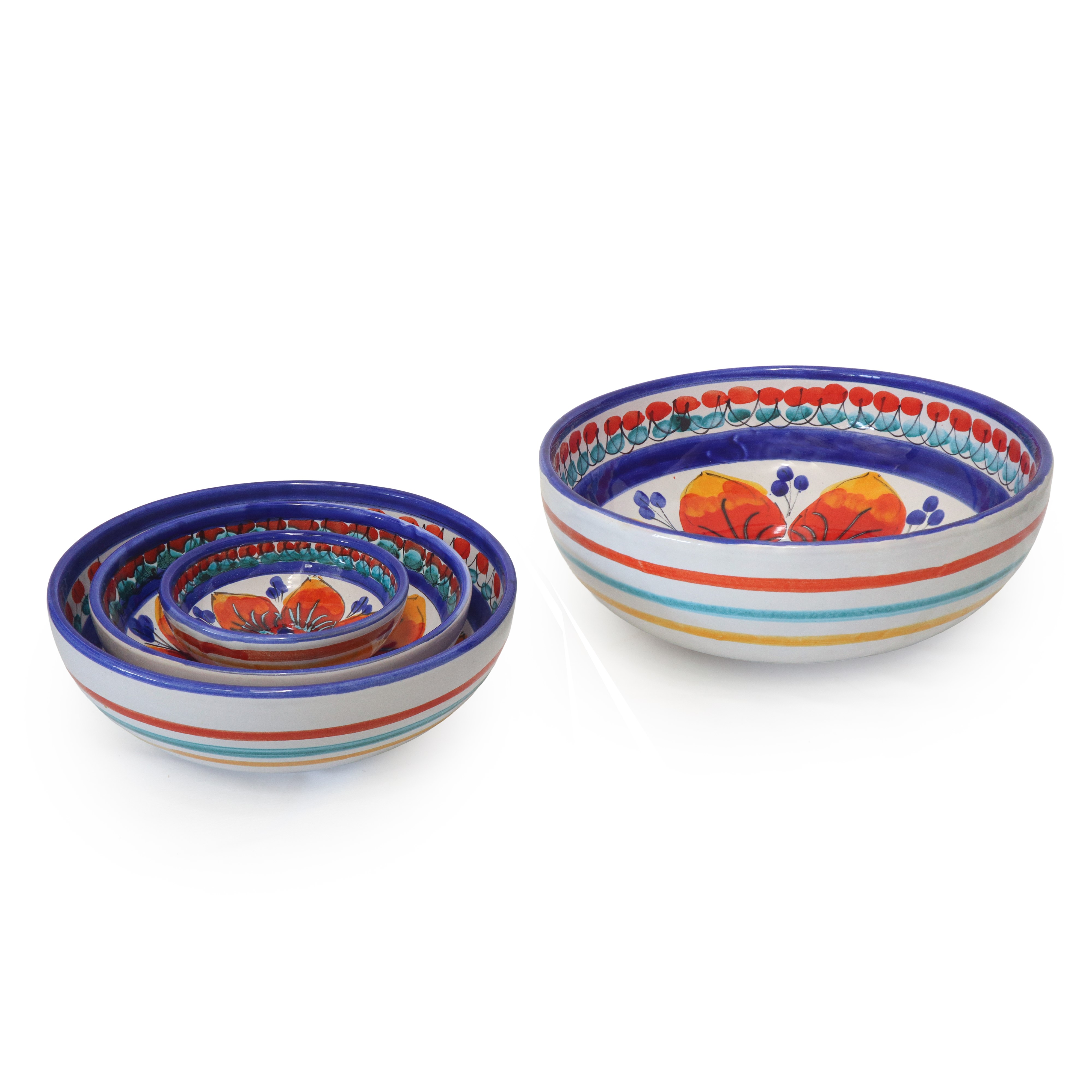 Sette ciotole di dimensioni crescenti con decori floreali