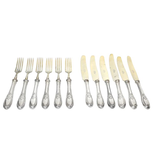 6 silver forks and 6 silver fruit knives