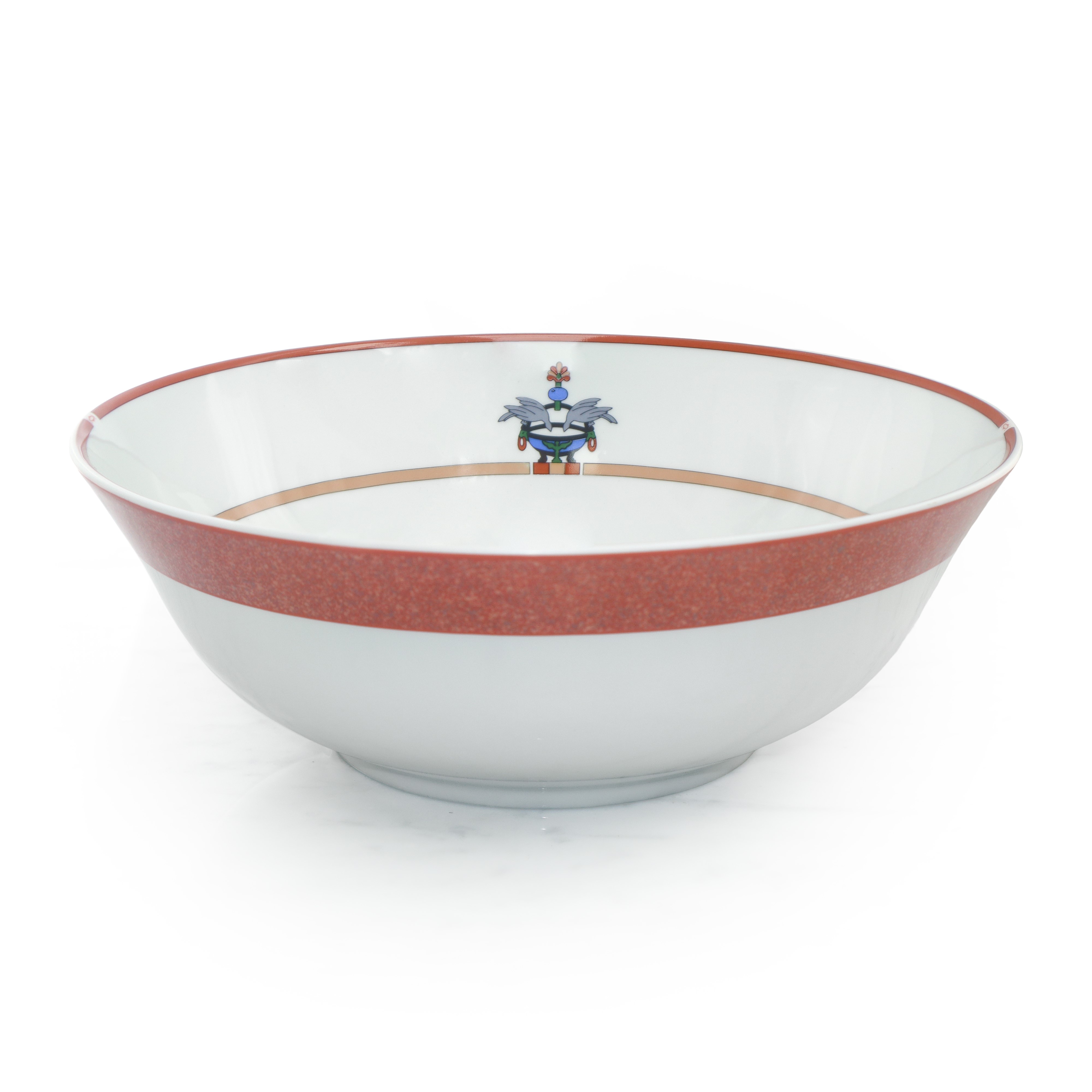 Completissimo servizio in porcellana di Limoges bianca e corallo La Maison Venitienne, con decoro...