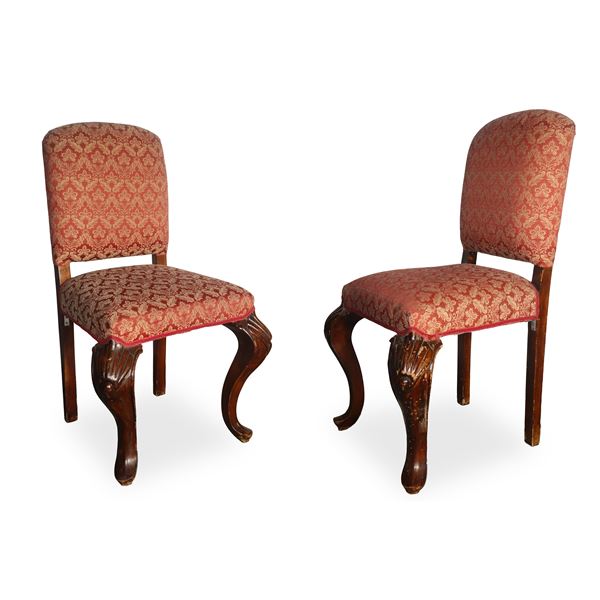 Pair of chairs with red upholstery, chippendale legs