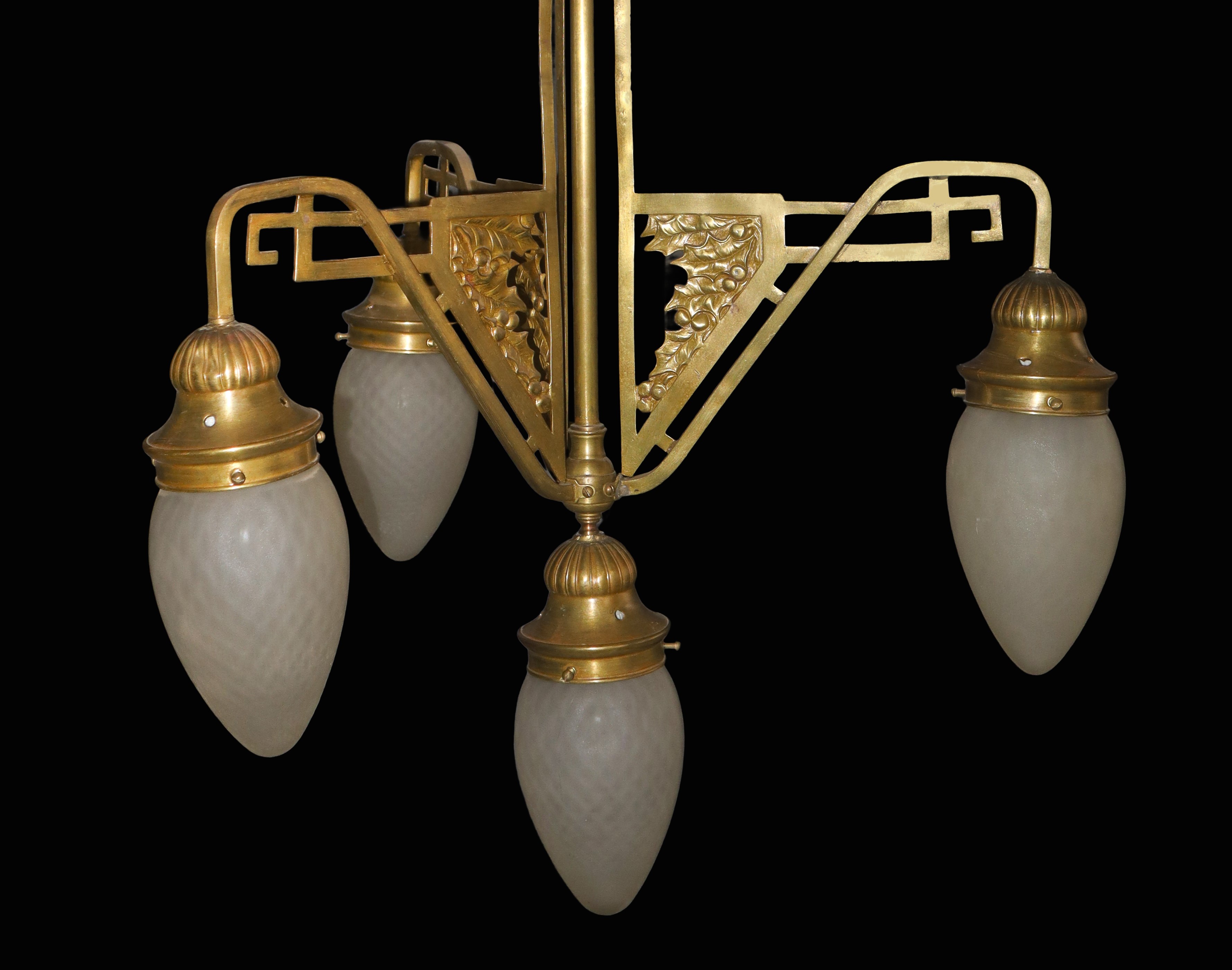 Lampadario a 4 luci, vetri a pigna