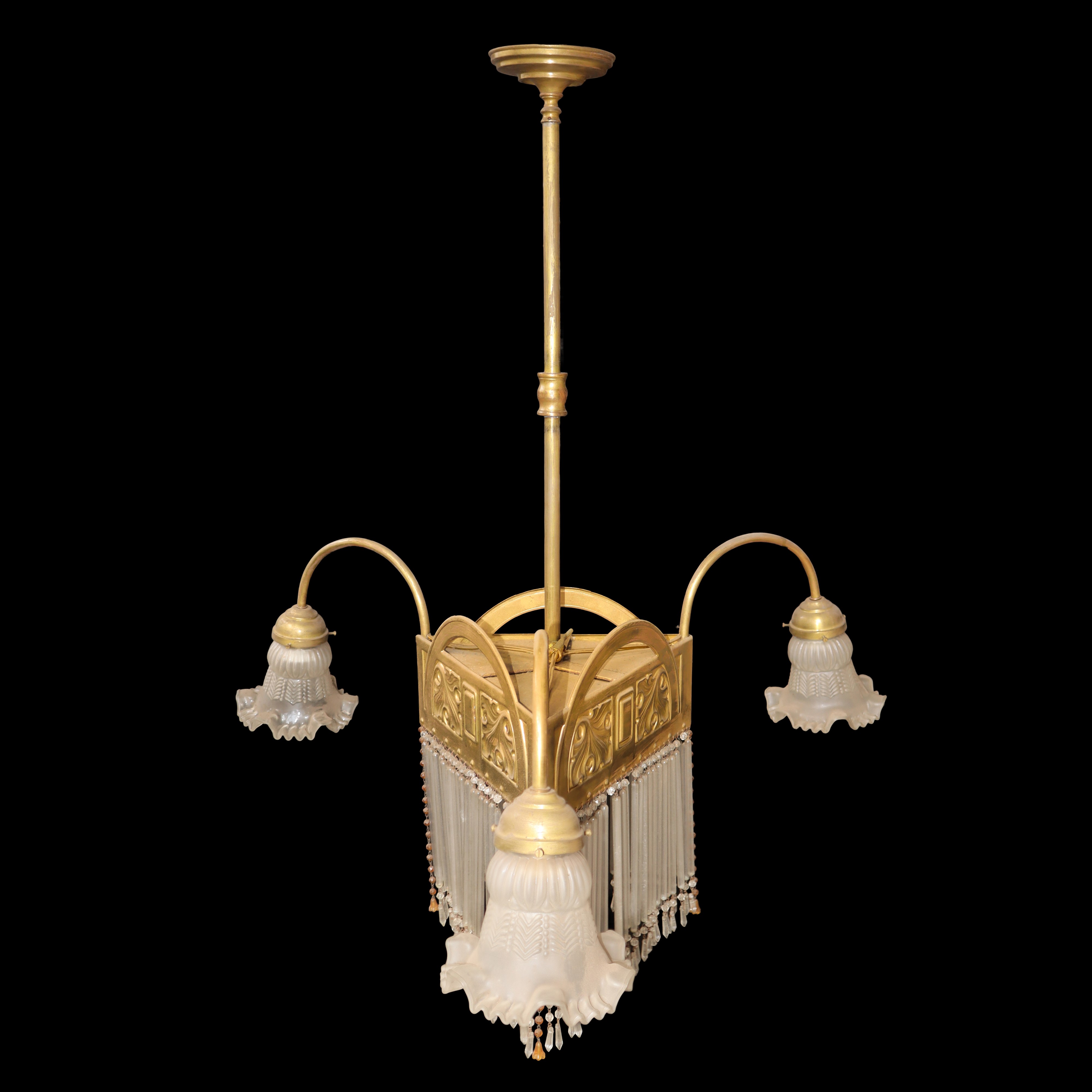 Lampadario a 5 luci con canule in vetro