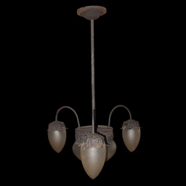 4-light chandelier, frosted pine cone glass