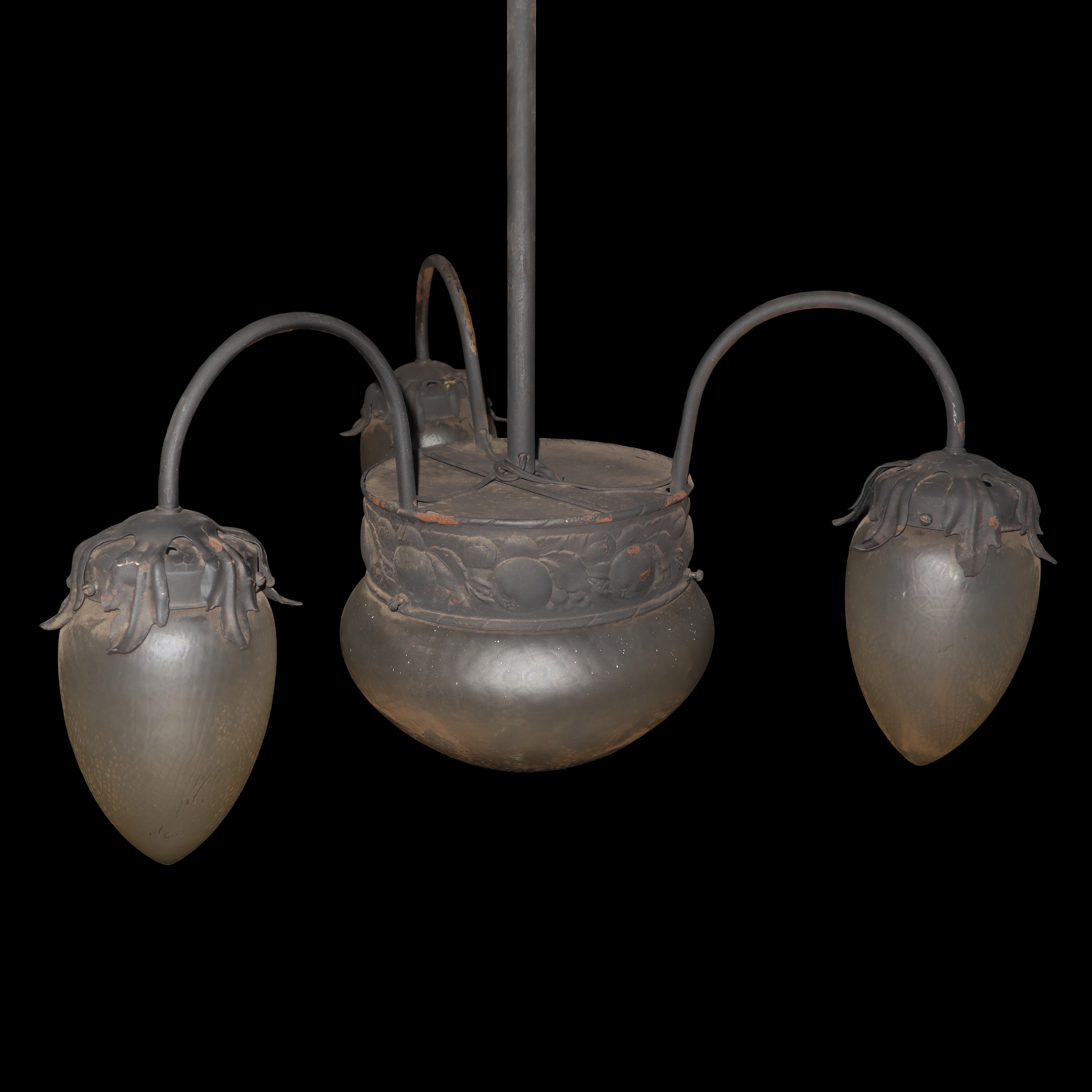 Lampadario a 4 luci, vetri a pigna satinati