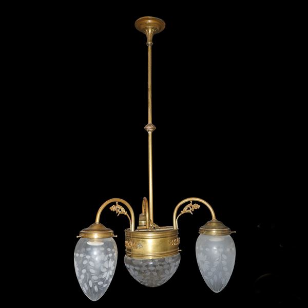 4-light chandelier, pine cone glass