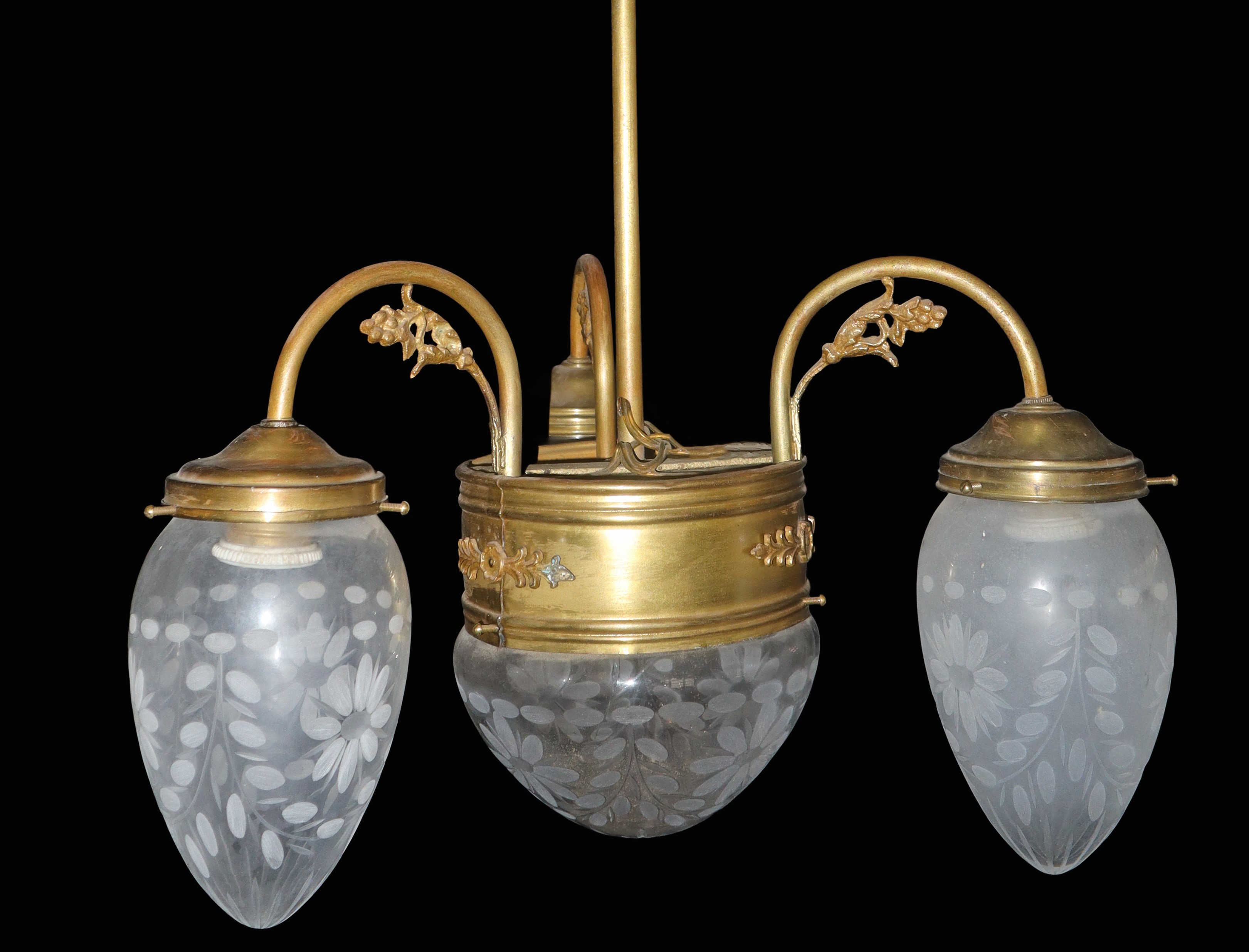 Lampadario a 4 luci, vetri a pigna