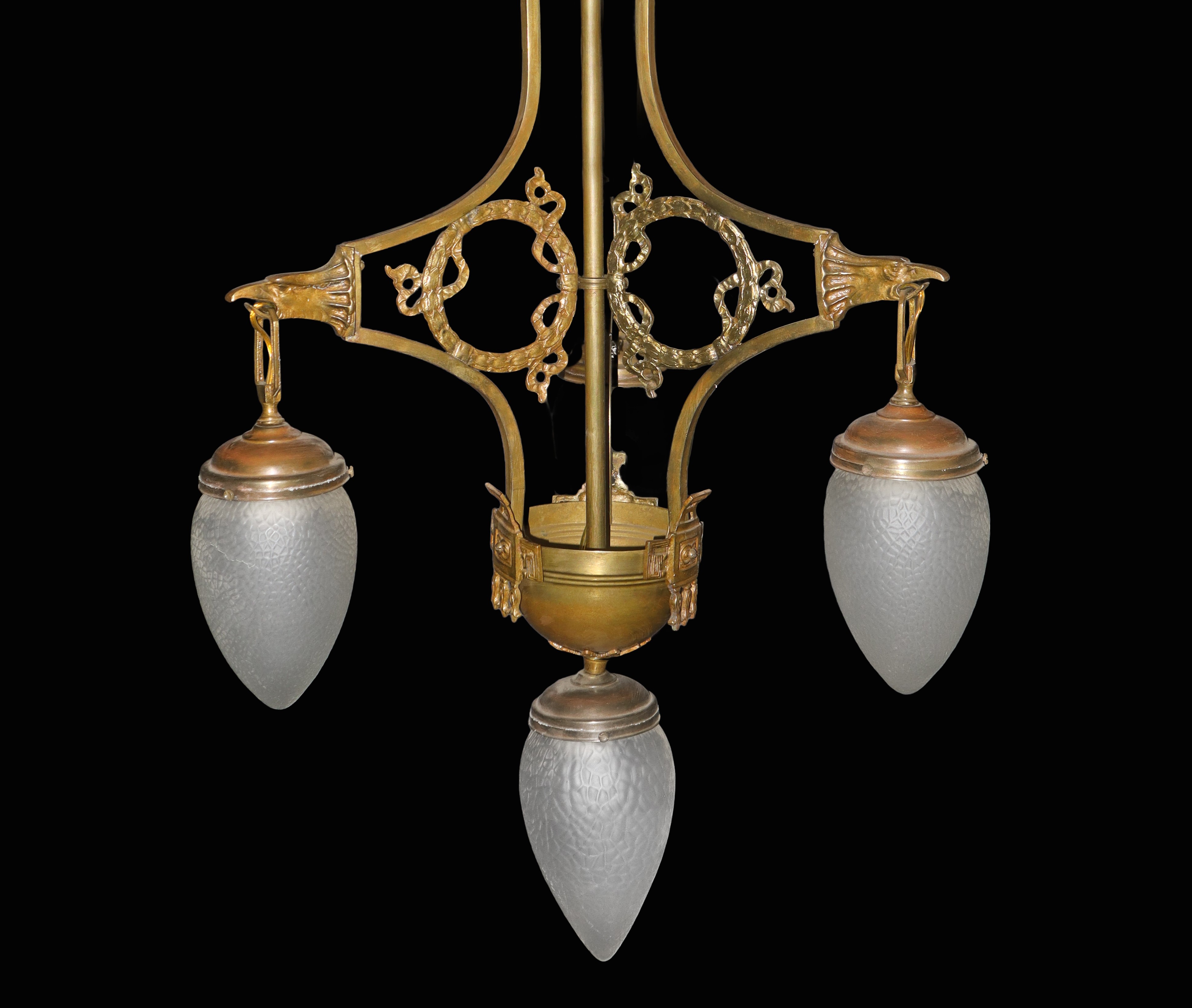 Lampadario a 4 luci con vetri a pigna