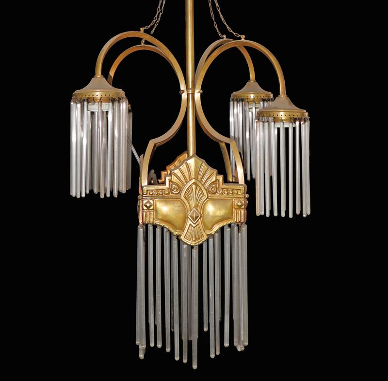 Lampadario 5 luci con canule in vetro