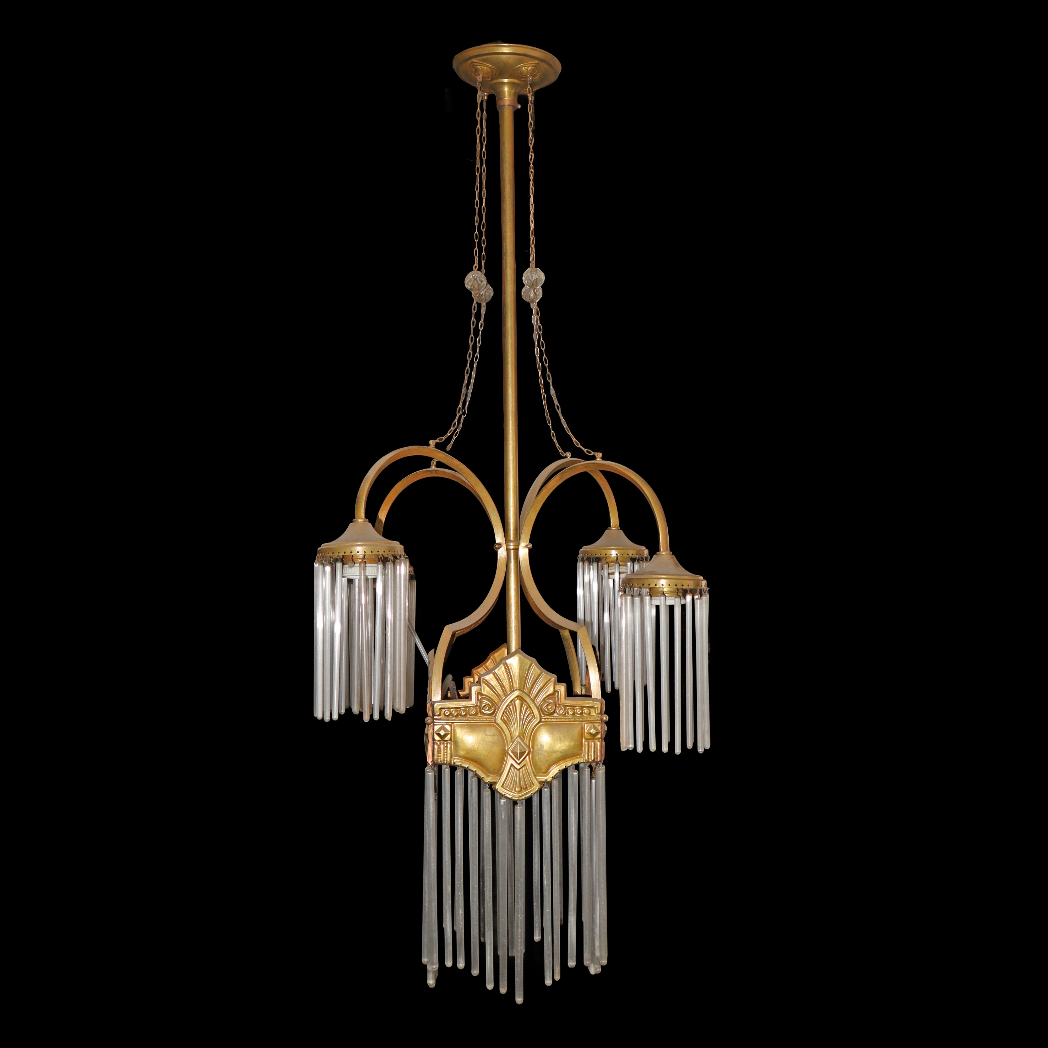 Lampadario 5 luci con canule in vetro