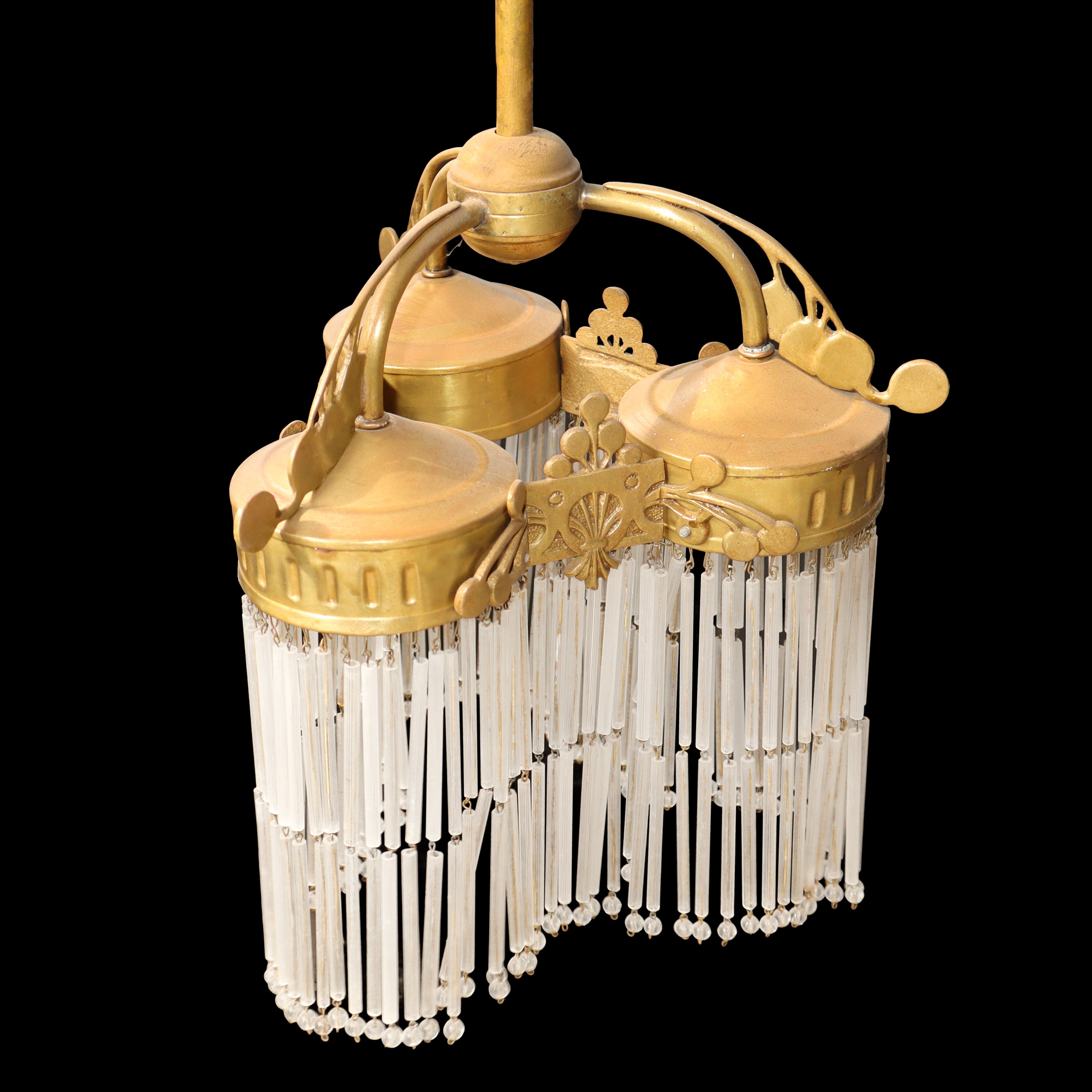 Lampadario a 3 luci con canule di vetro