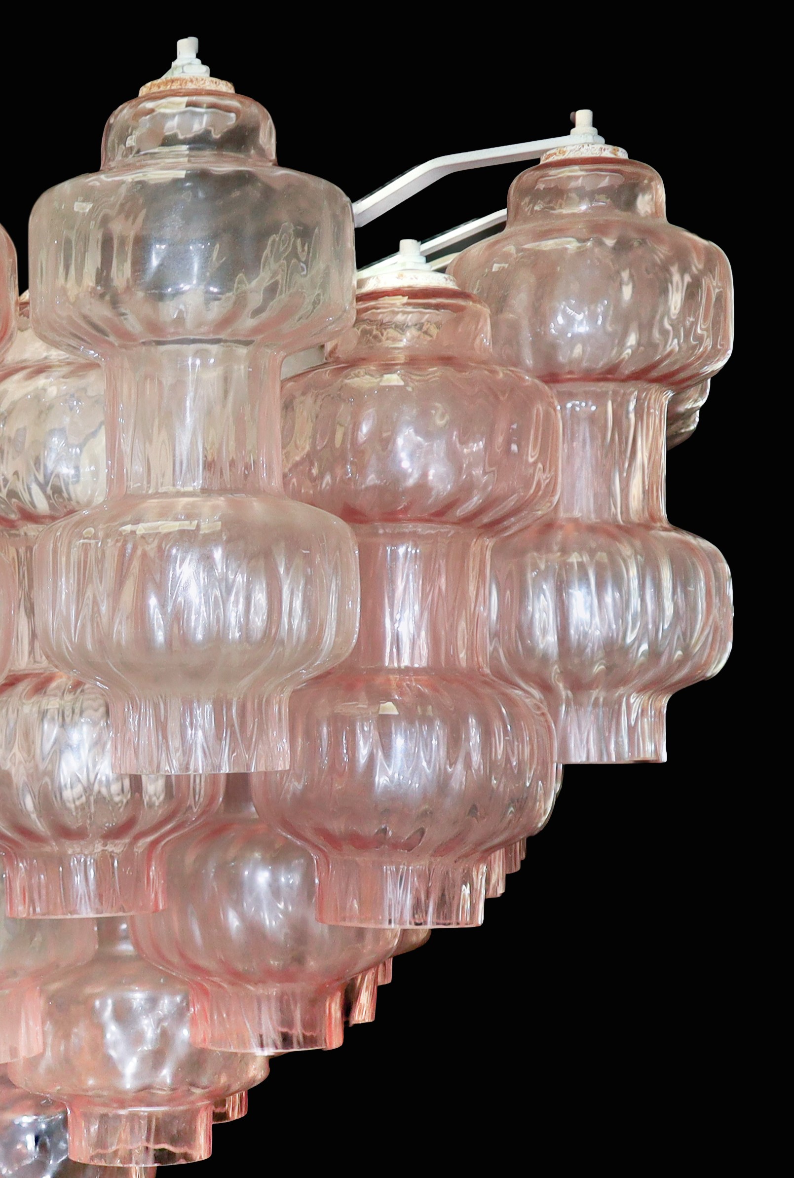 Lampada a sospensione in vetro di Murano rosa e ottone