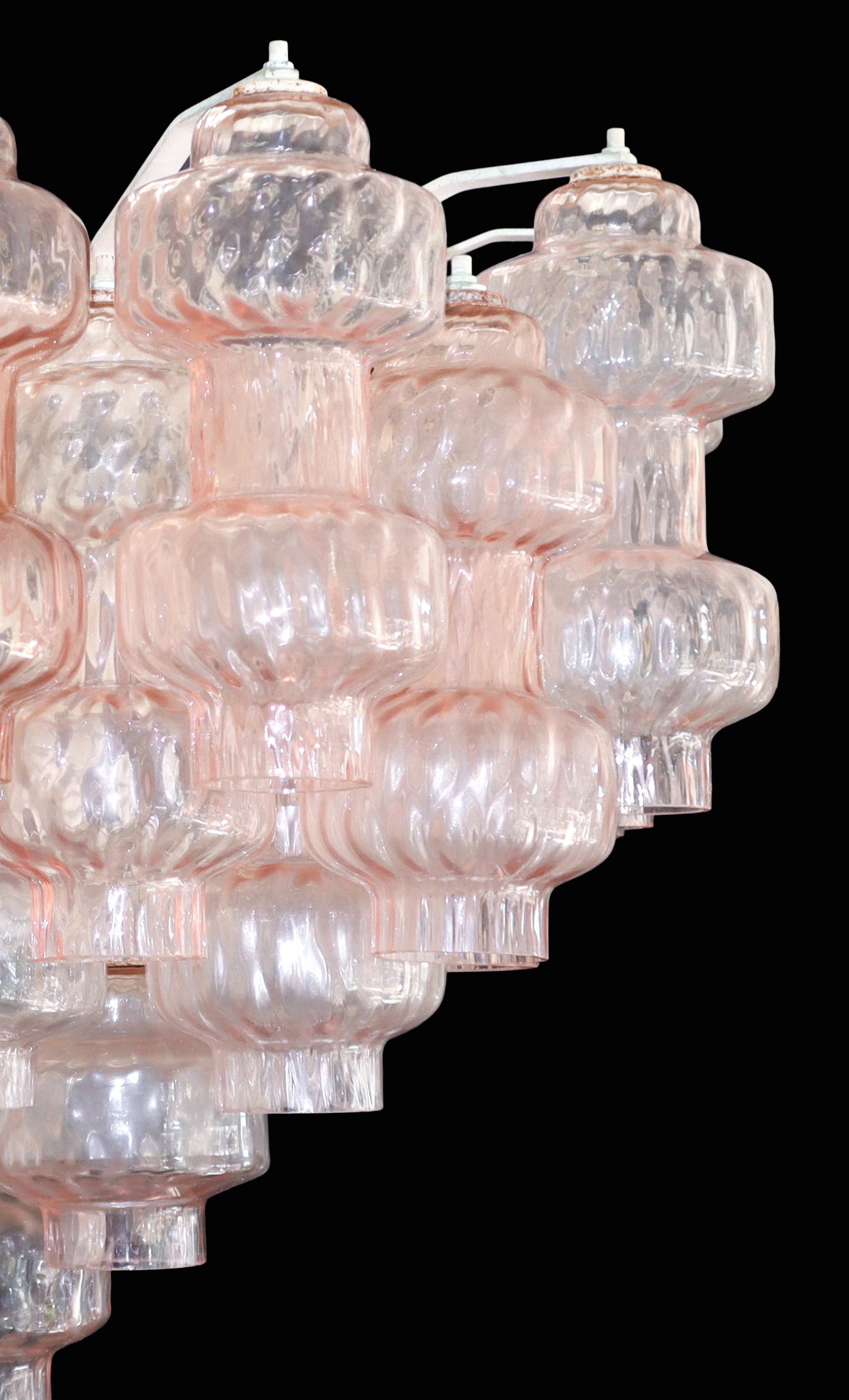 Lampada a sospensione in vetro di Murano rosa e ottone