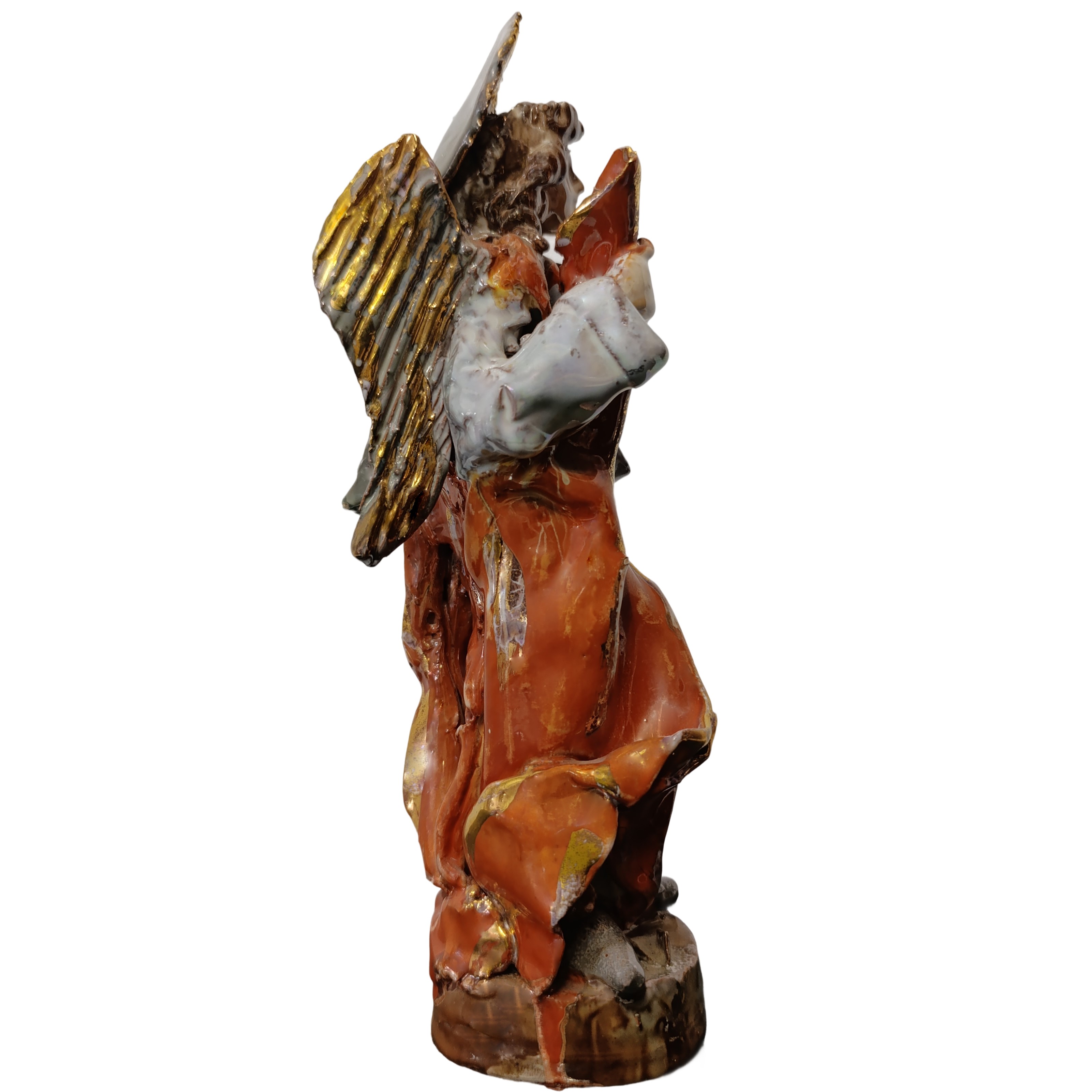 Figurina di angelo in ceramica a lustro