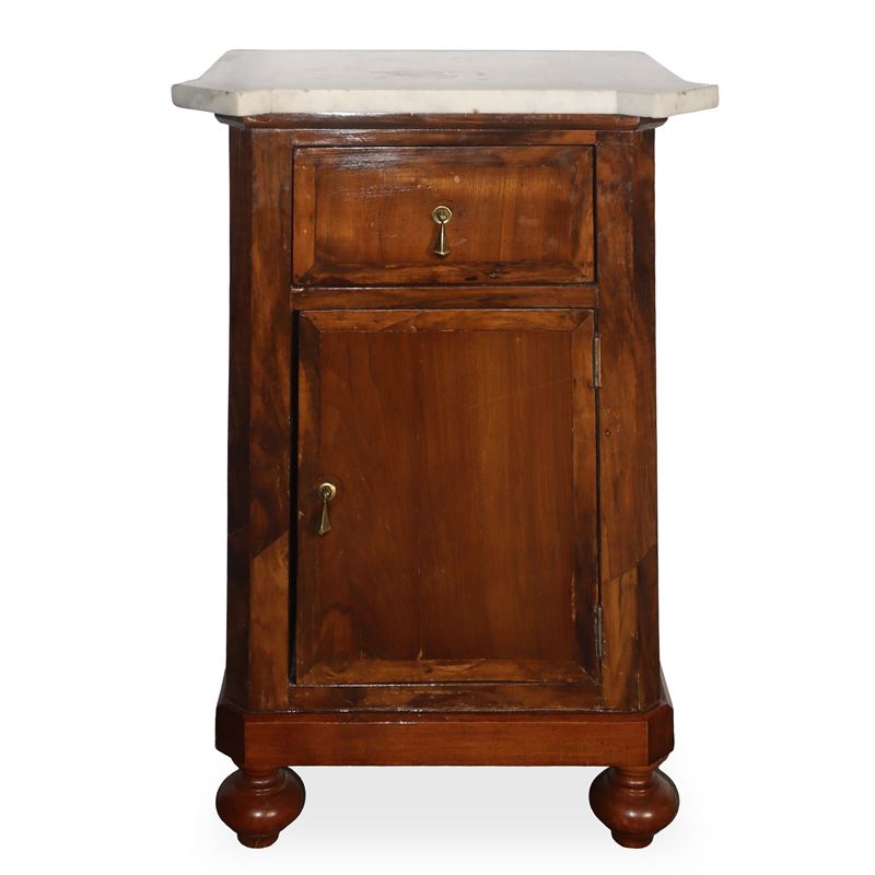 Comodino del XIX secolo con piano in marmo bianco e cassetto superiore