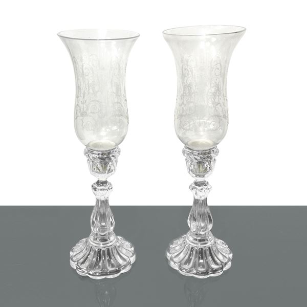 Pair of single-hole crystal lights with engraved chalice