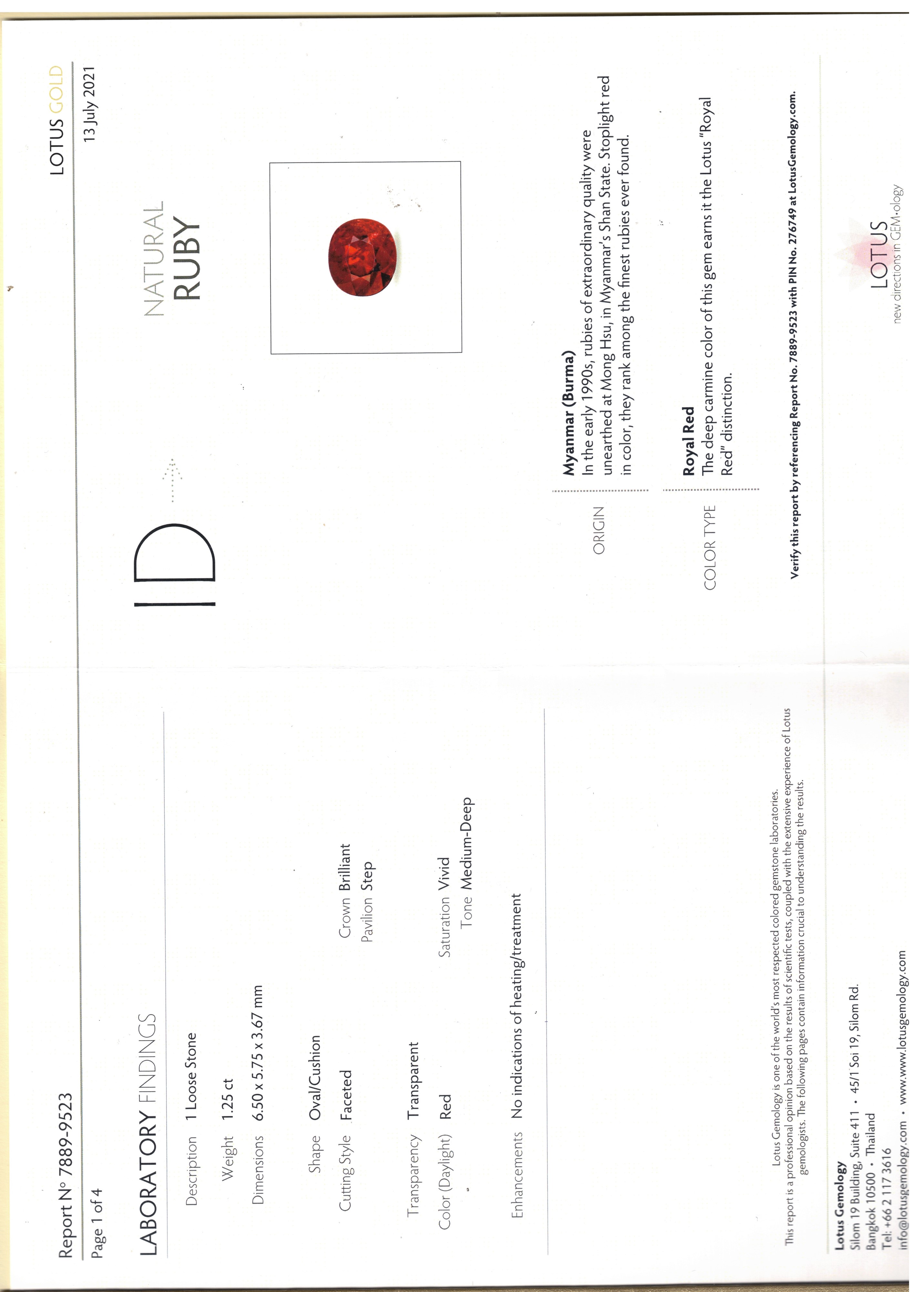 Anello in oro bianco 750 con rubino birmano non trattato 1,25 kt