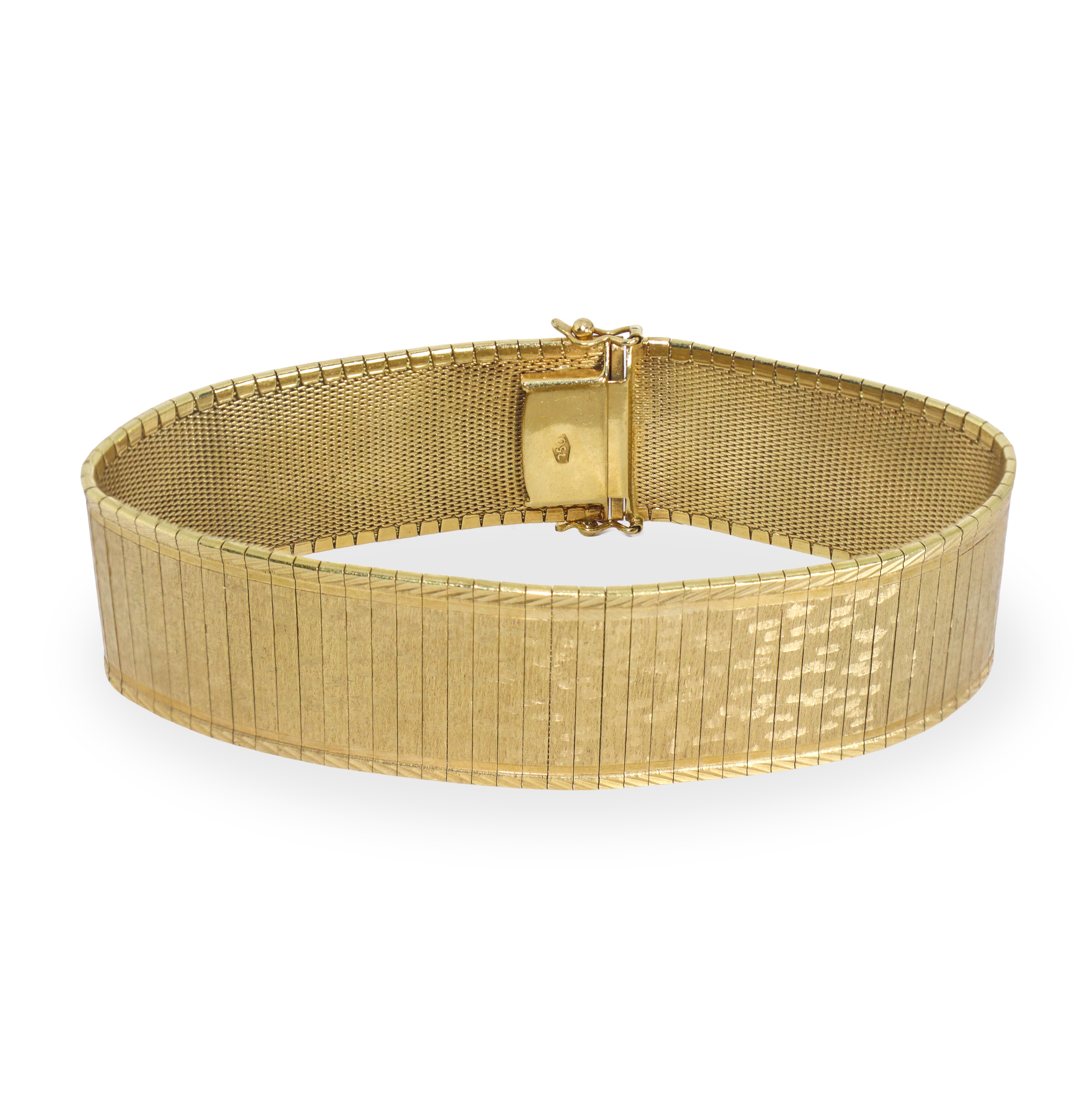Bracciale in Oro Giallo 750 a Nastro con Decorazione con Chiusura di Sicurezza