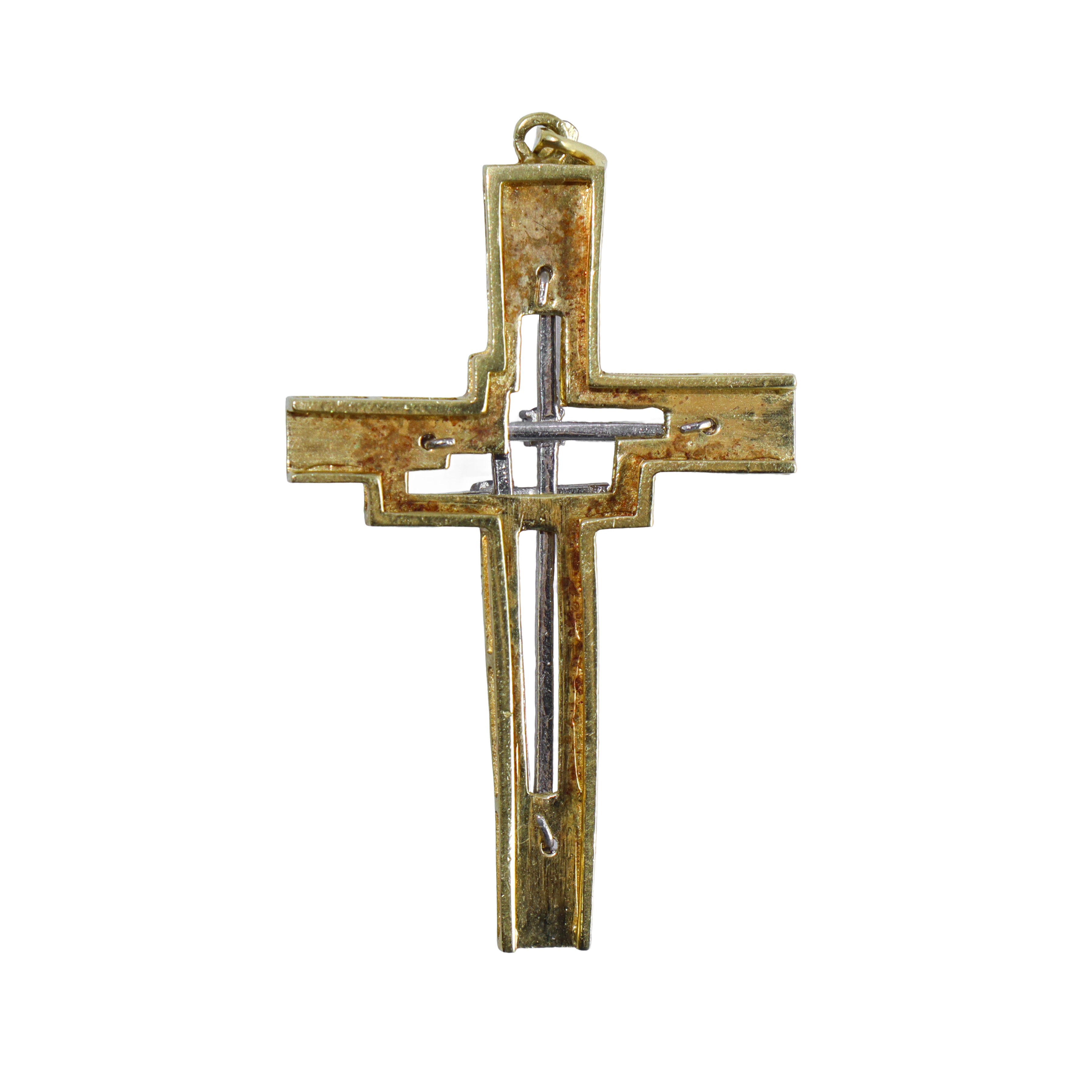 Pendentif croce in oro giallo e oro bianco con zaffiri