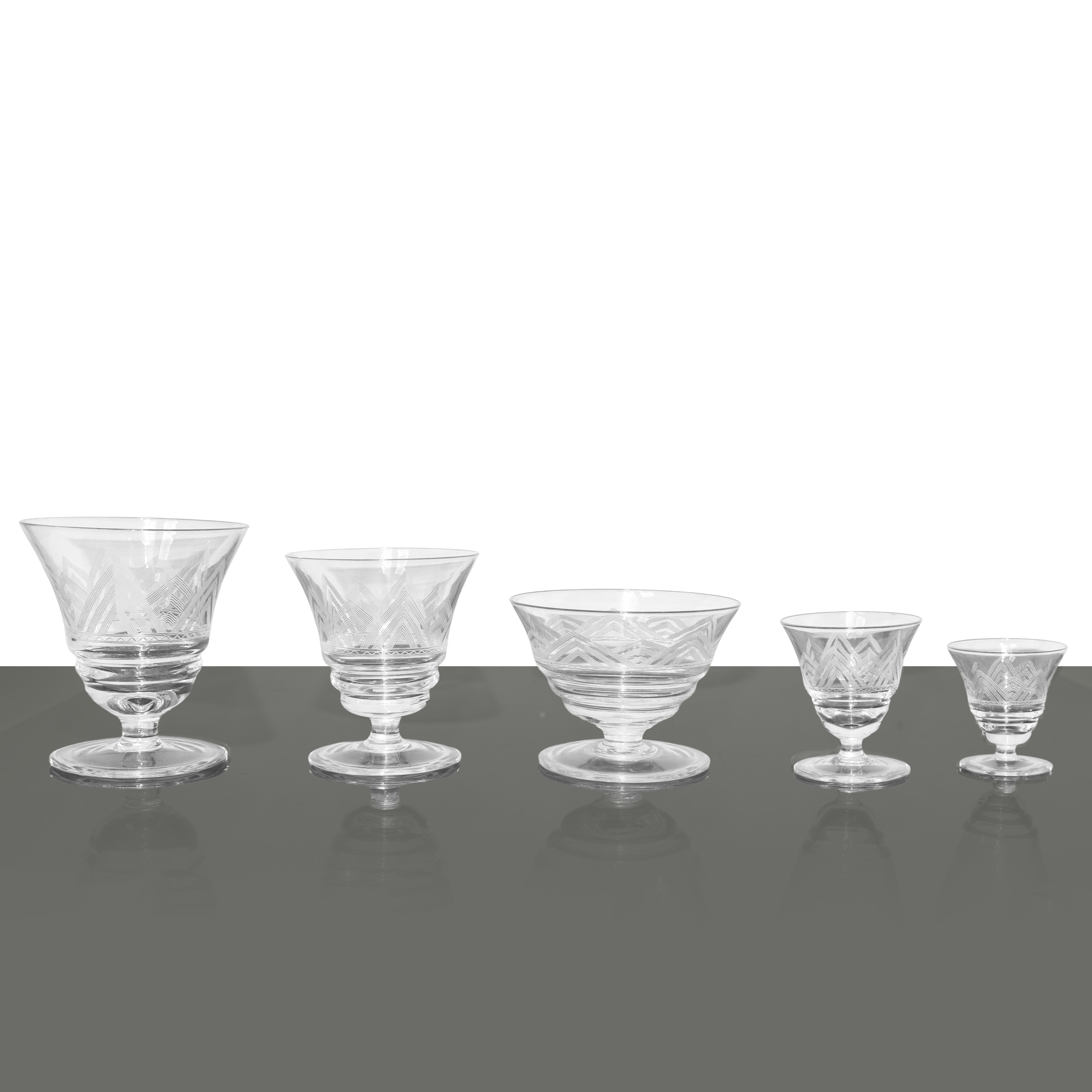 Servizio di bicchieri e coppe con decorazione geometrica, per sei persone