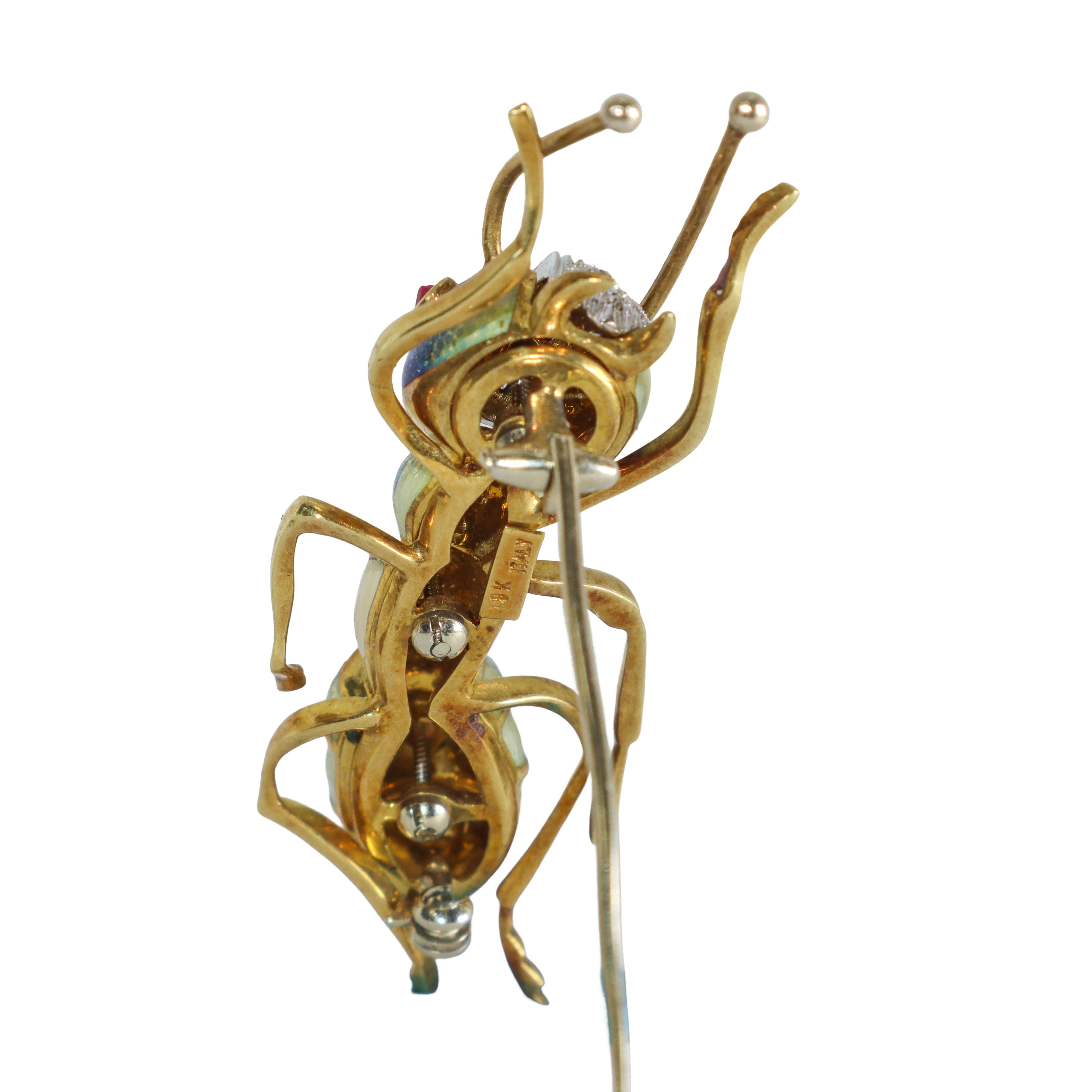 Spilla in Oro 18 Kt e Smalti Policromi a Forma di Formica
