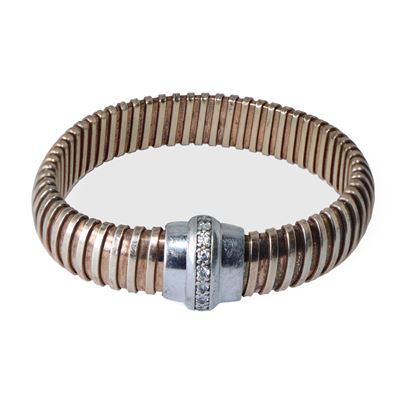 Bracciale Tubogas in Argento 925 con Chiusura a Calamita Dorato e Argento con Strass sulla Chiusu...