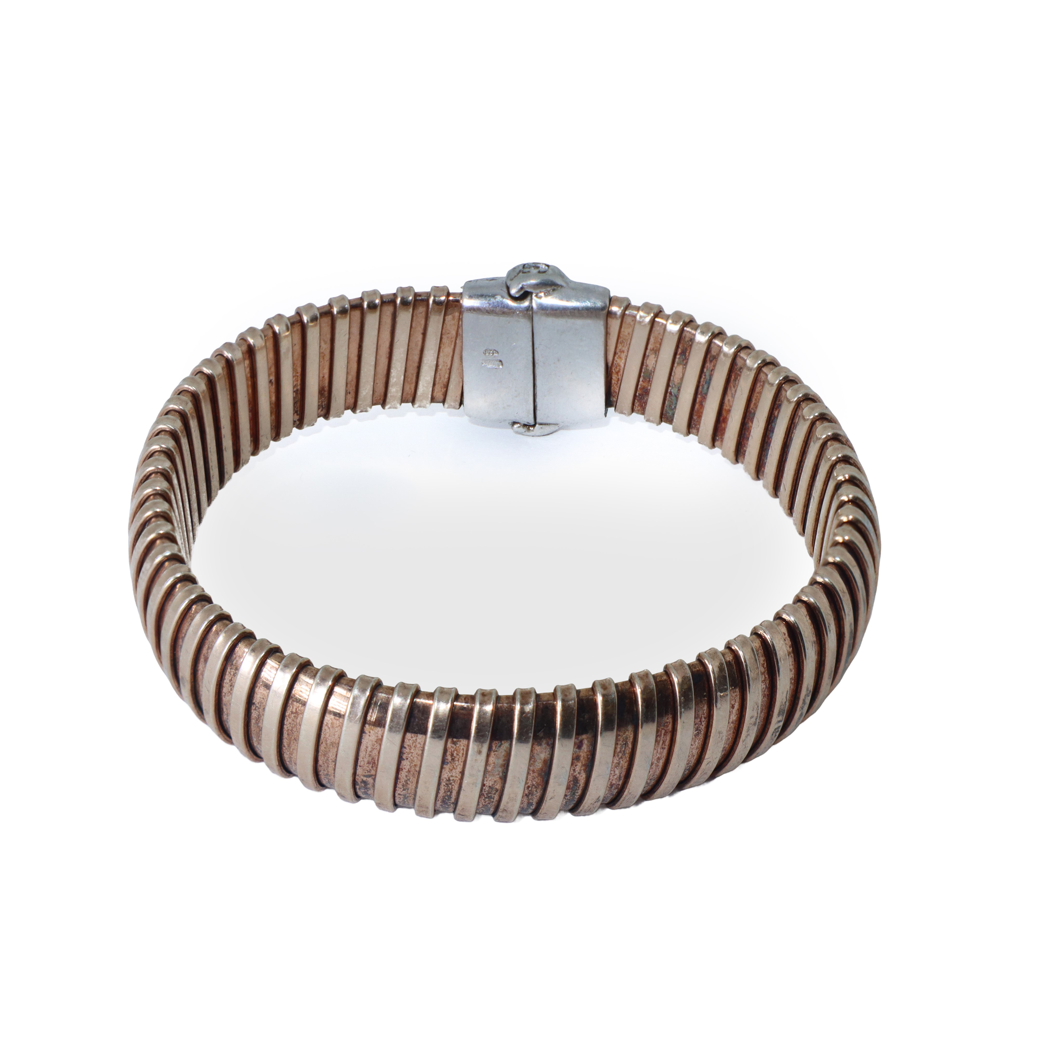 Bracciale Tubogas in Argento 925 con Chiusura a Calamita Dorato e Argento con Strass sulla Chiusu...