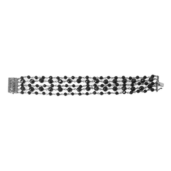 Bracelet with onyx grains 925 silver and marcasite with safety clasp