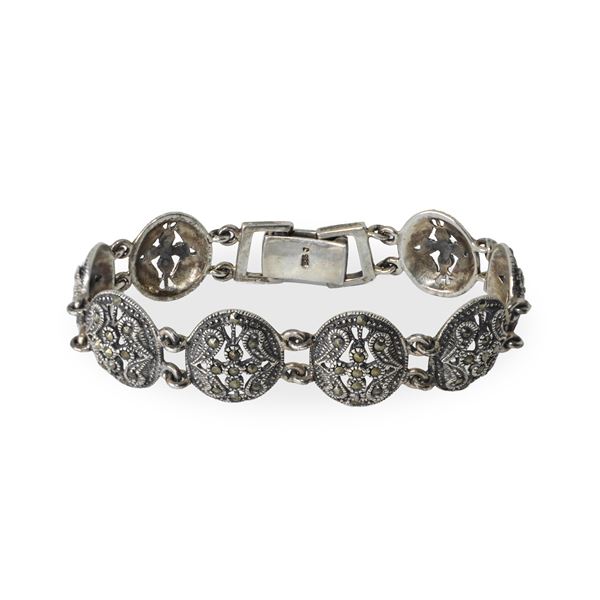 925 silver bracelet with small medallions with marcasites