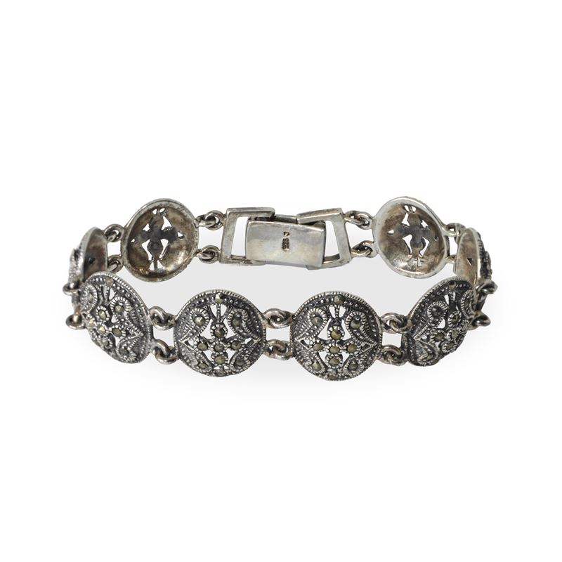 Bracciale in Argento 925 con Piccoli Medaglioni con Marcassiti