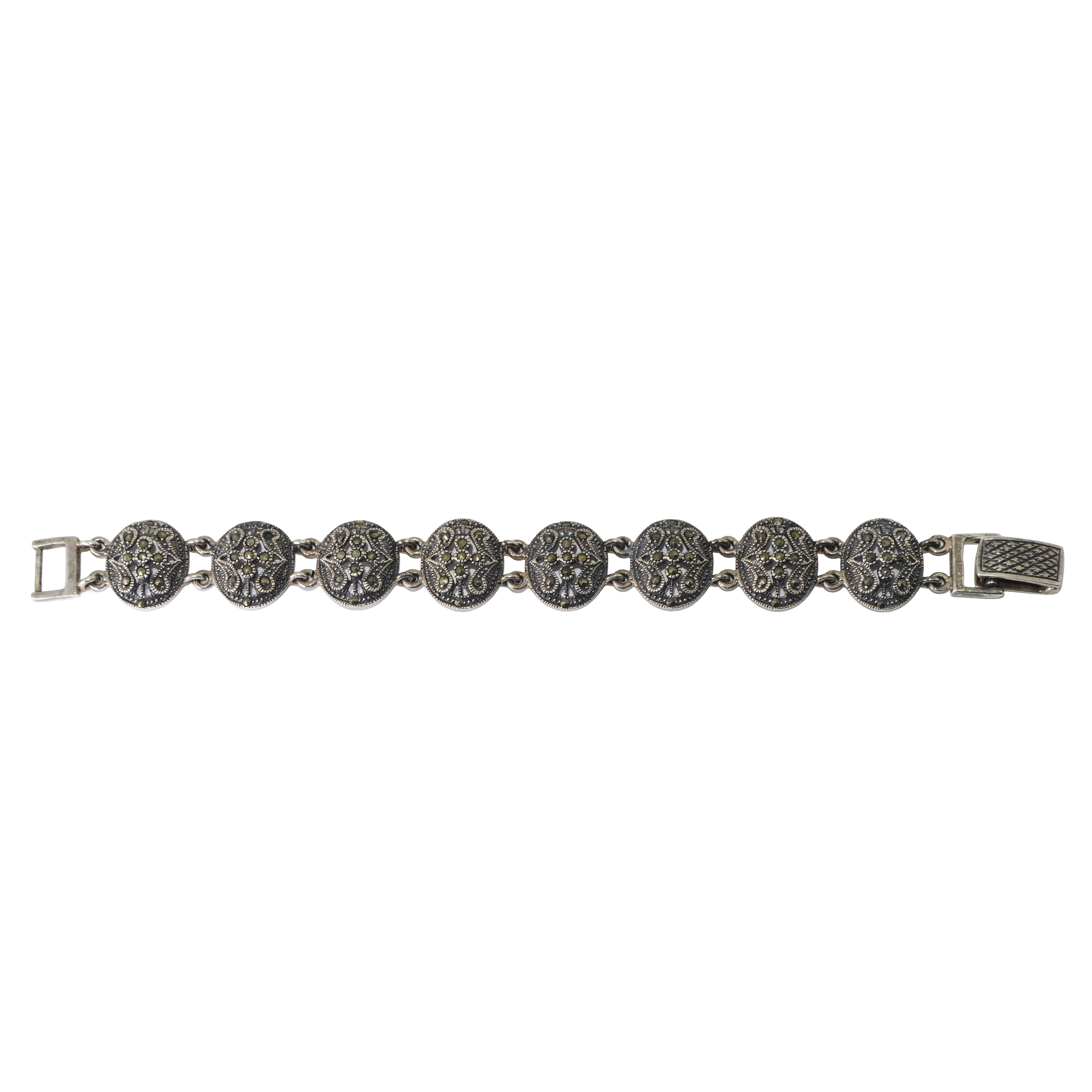 Bracciale in Argento 925 con Piccoli Medaglioni con Marcassiti