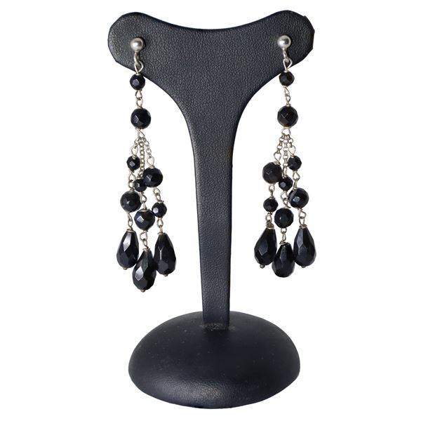 925 silver and onyx grain pendant earrings