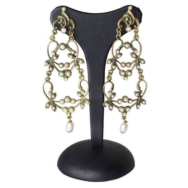 Alcozer golden pendant earrings with pearls