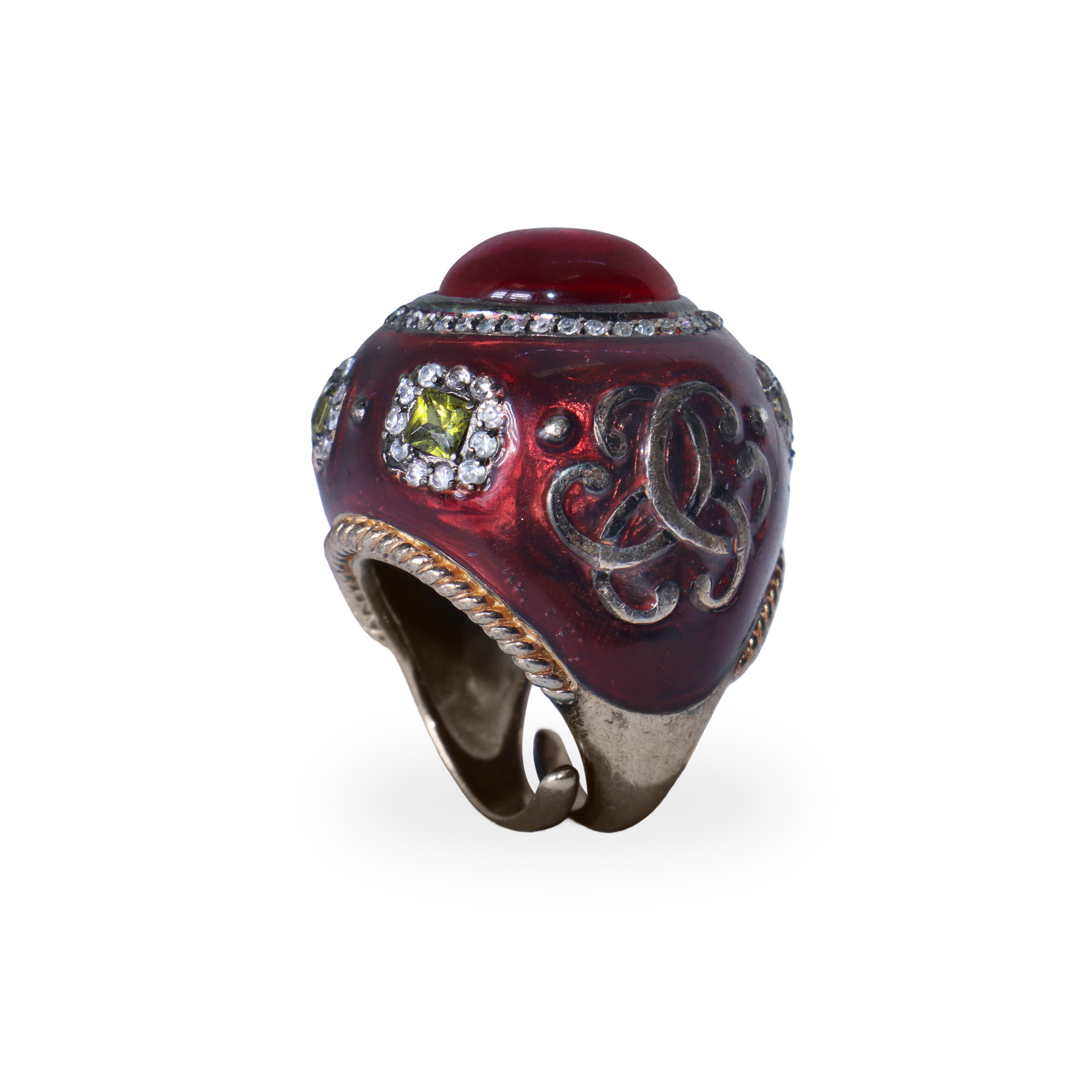 Anello in argento 925 regolabile con smalto rosso quarzo rosso centrale