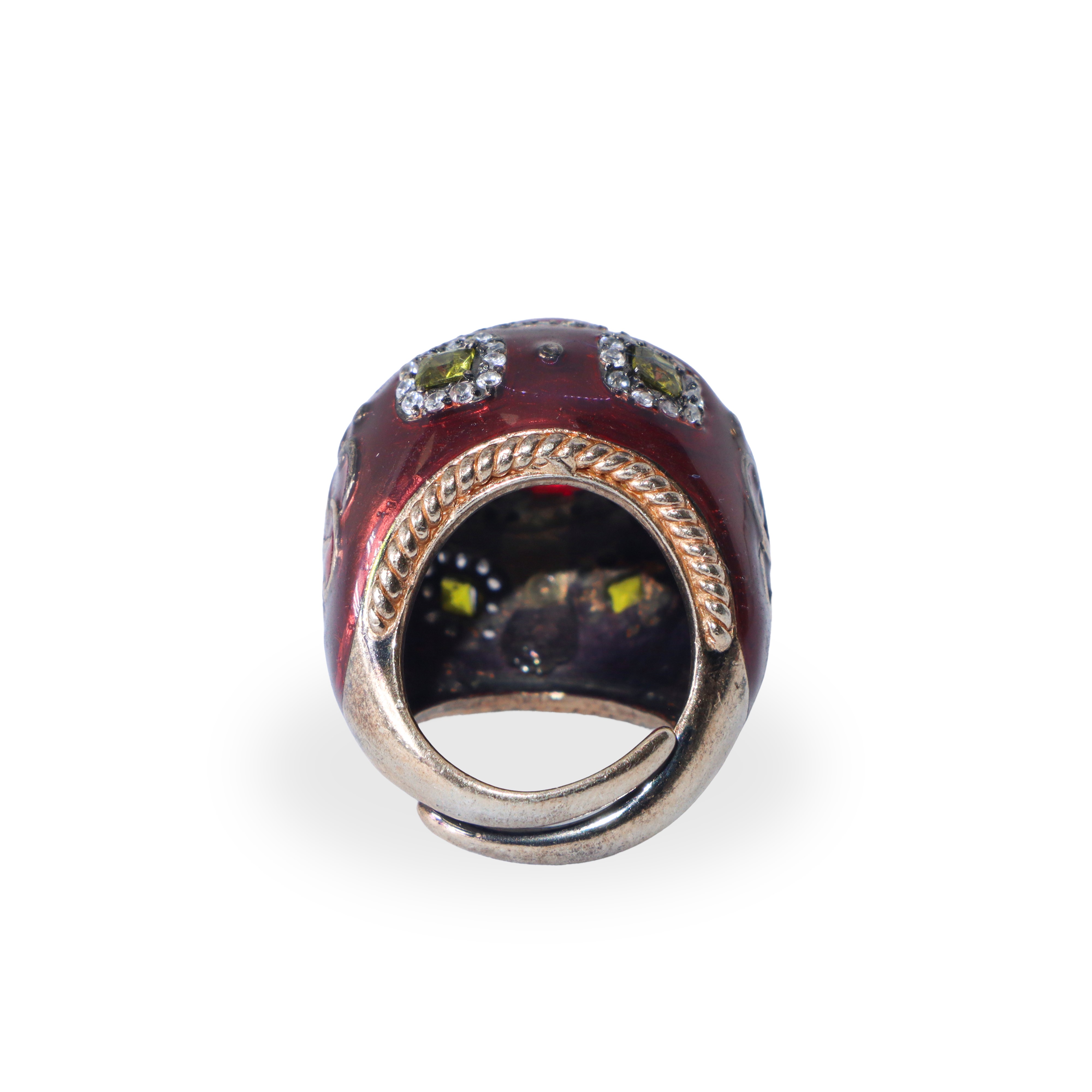 Anello in argento 925 regolabile con smalto rosso quarzo rosso centrale